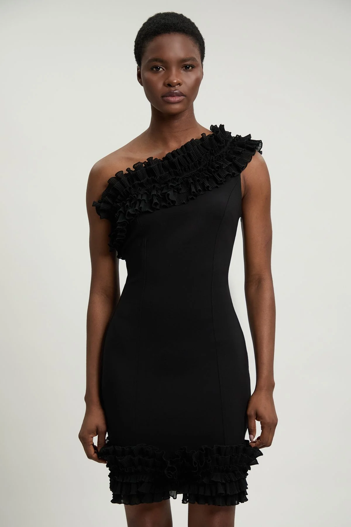 Drama Ruffle Asymmetric Mini Dress - 1