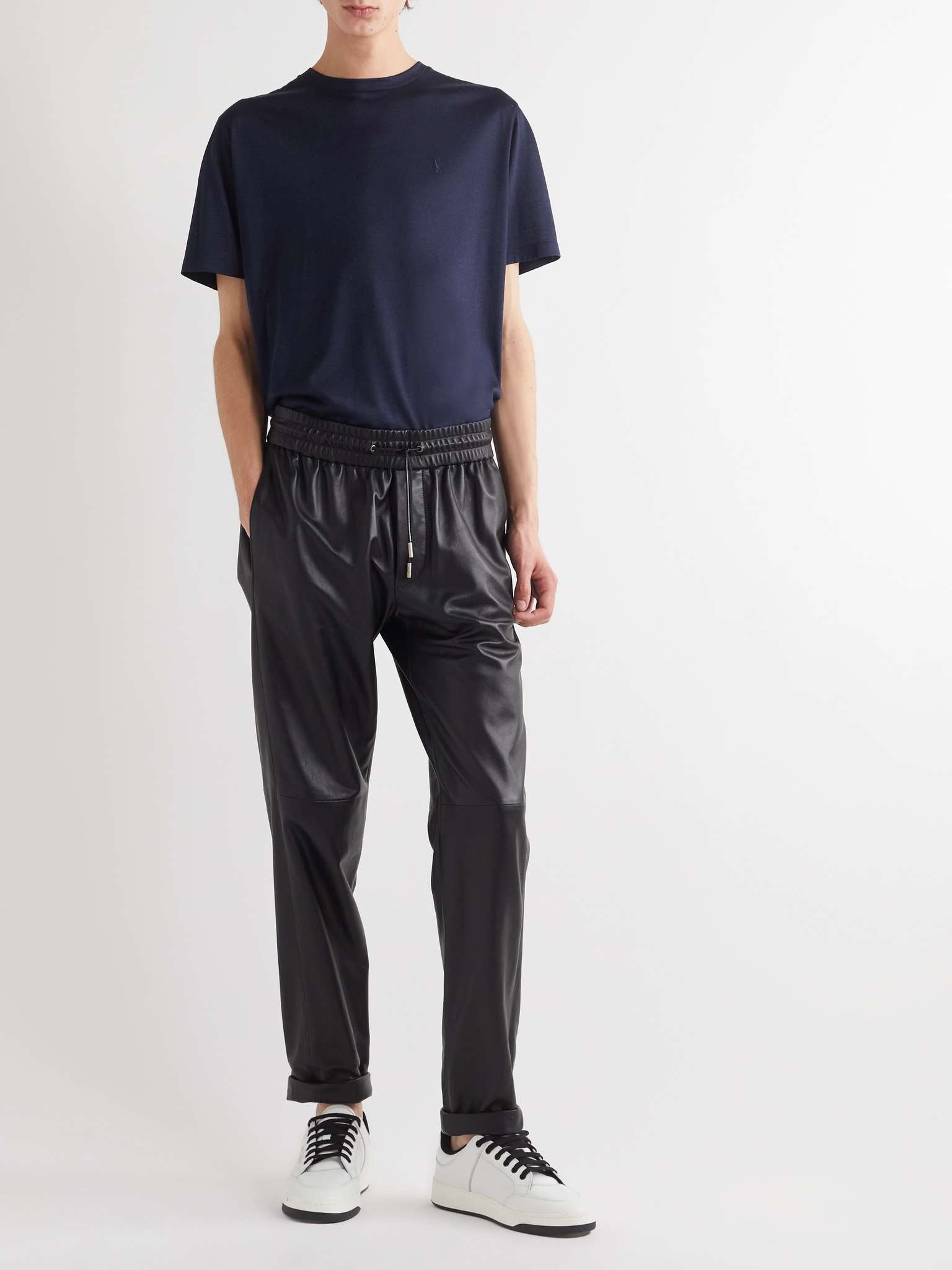 関税込★SAINT LAURENT★WOOL SILK BLEND SHORT SLEEVE T SHIRT Saint Laurent logo-embroidered wool-silk Blend T-shirt