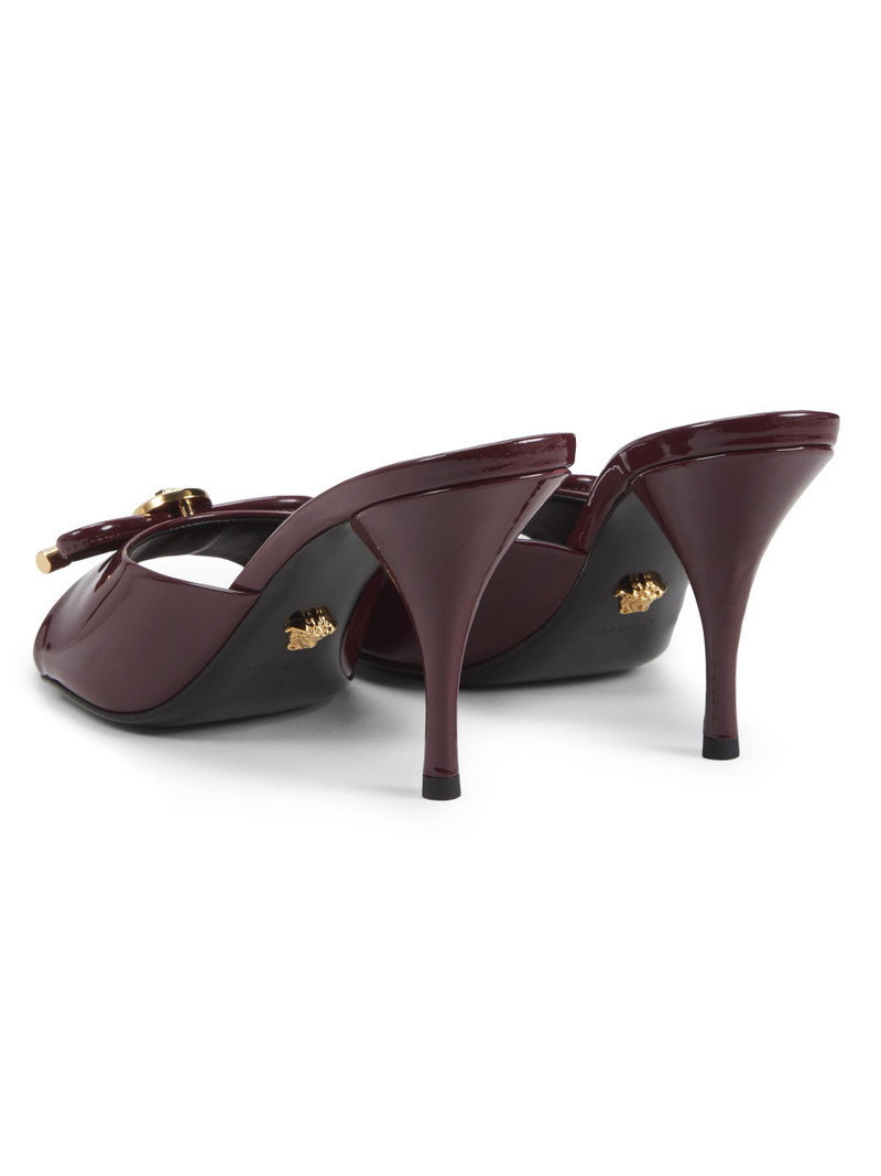 Women's Opera Bow 85MM Patent Leather Mules - Dark Burgundy Versace Gold 3
