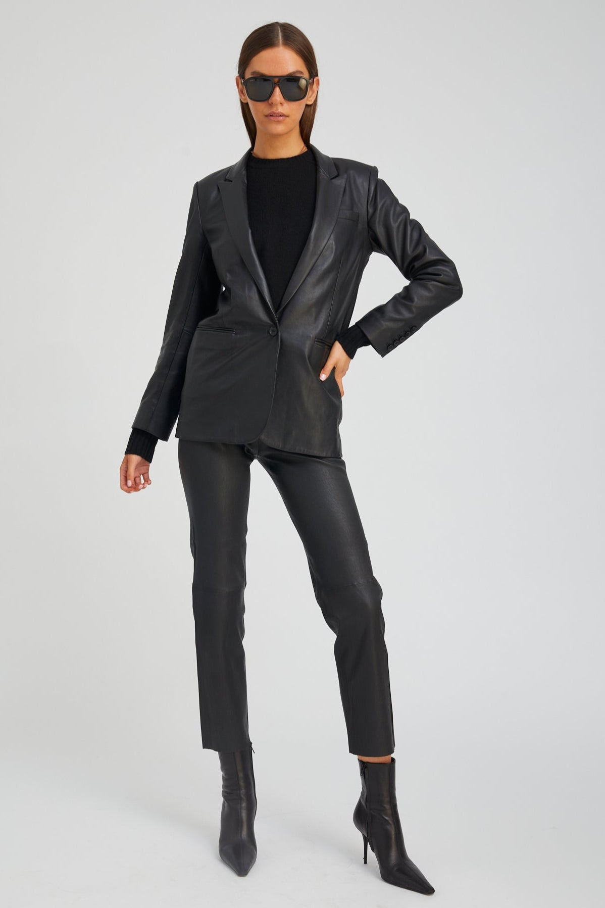 BLACK LEATHER BLAZER - 2