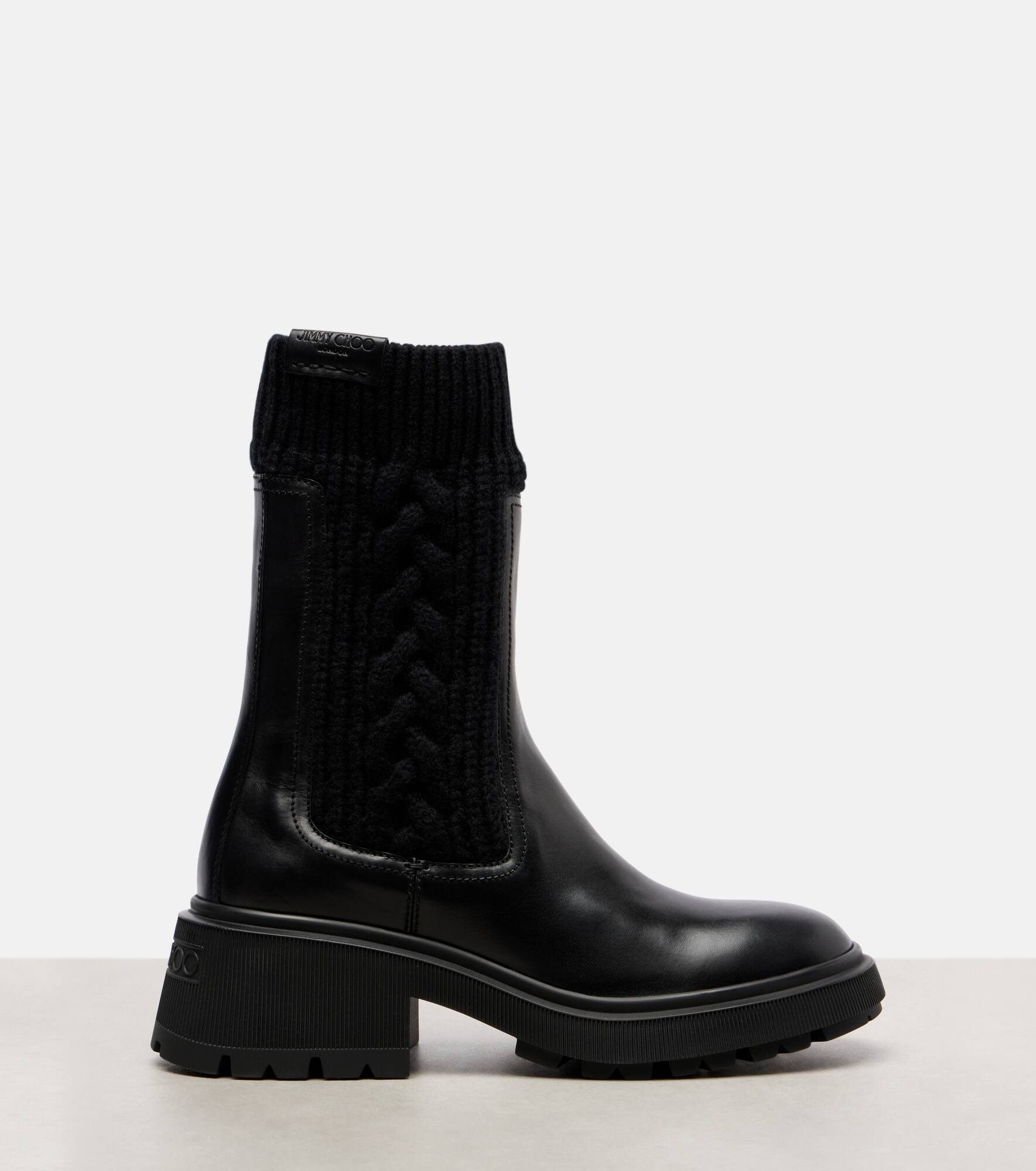 Tamia cable-knit leather ankle boots - 4