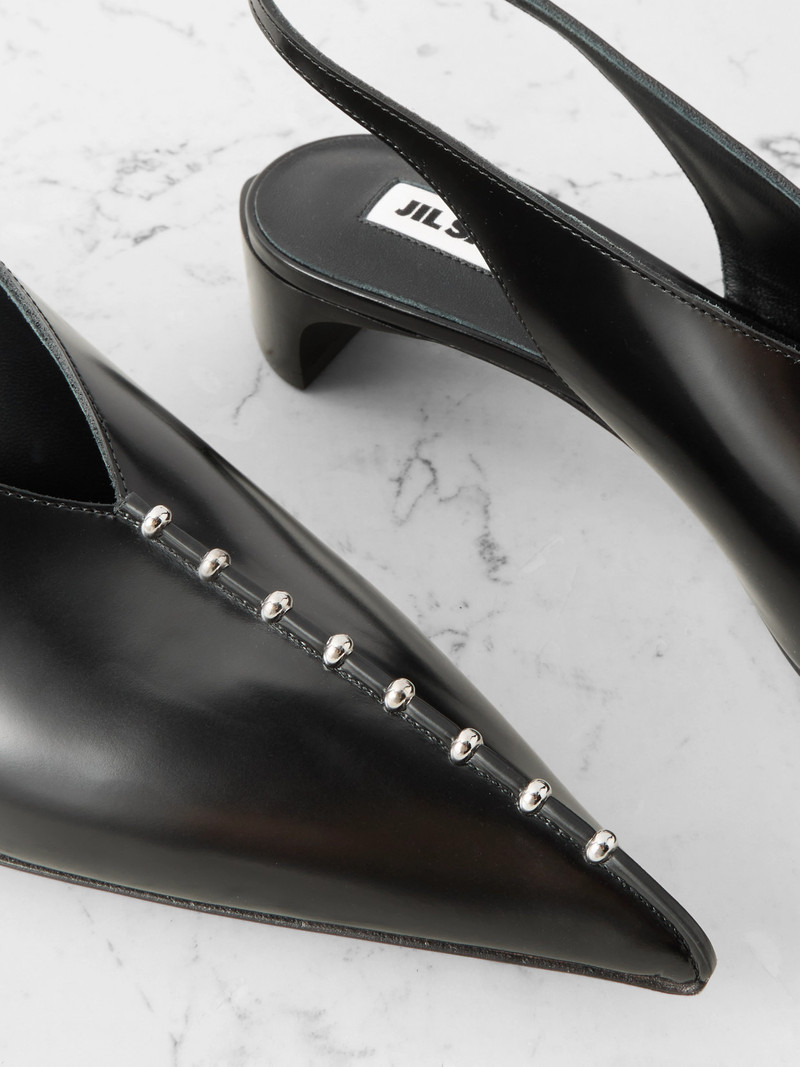 Studded Glossed-leather Slingback Pumps 4