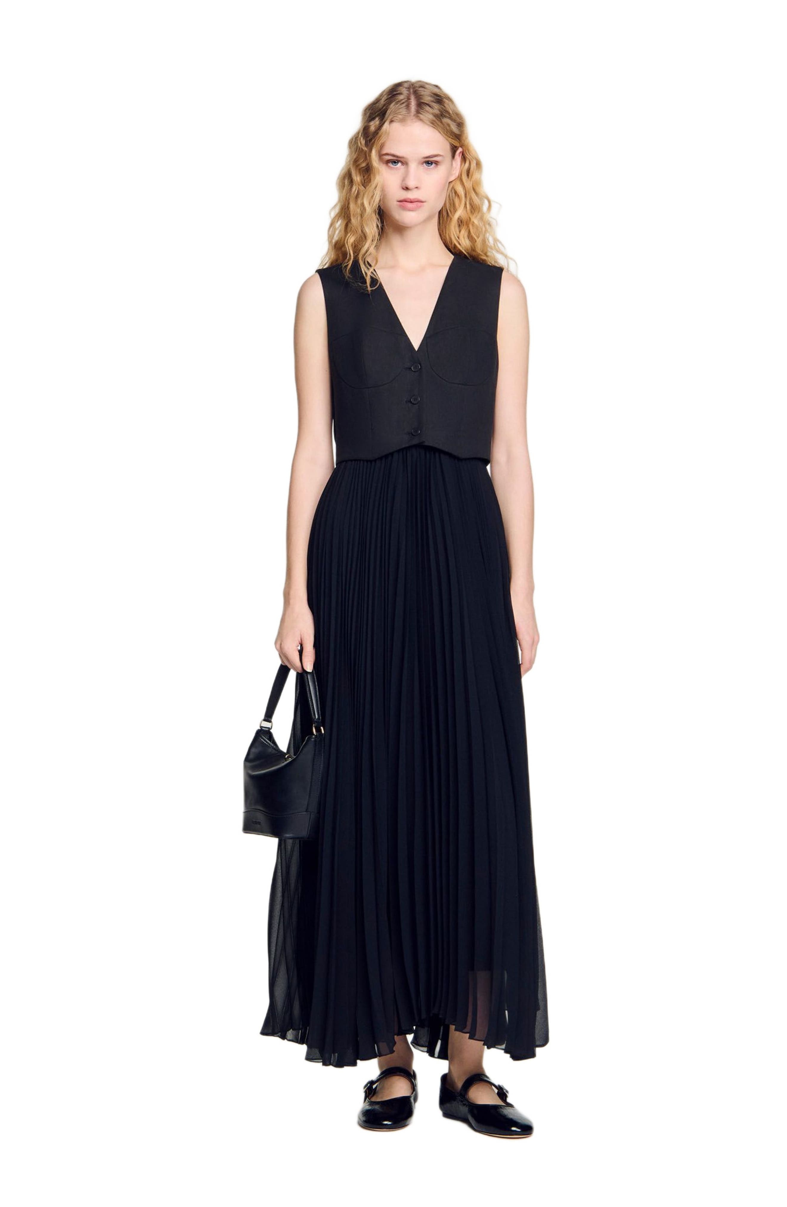 SANDRO Pleated maxi dress in Black at Nordstrom - 6
