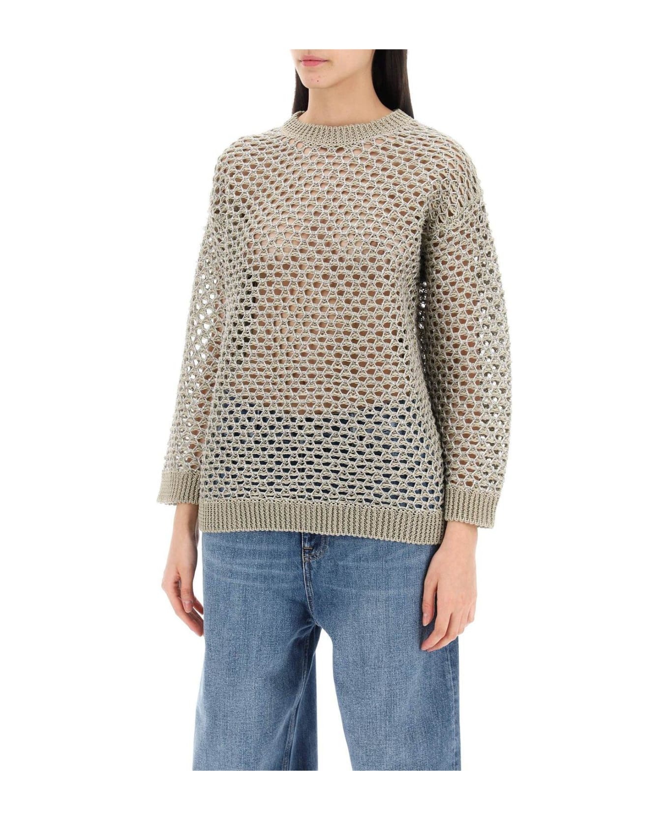 Open-knit Straight Hem Crewneck Jumper - 4