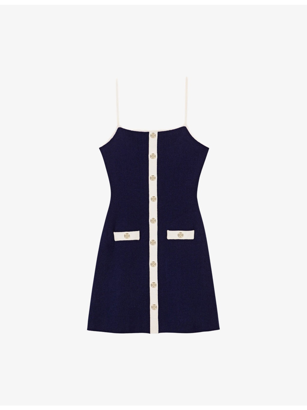 Ribbed Contrast-Trim Knitted Mini Dress - 1