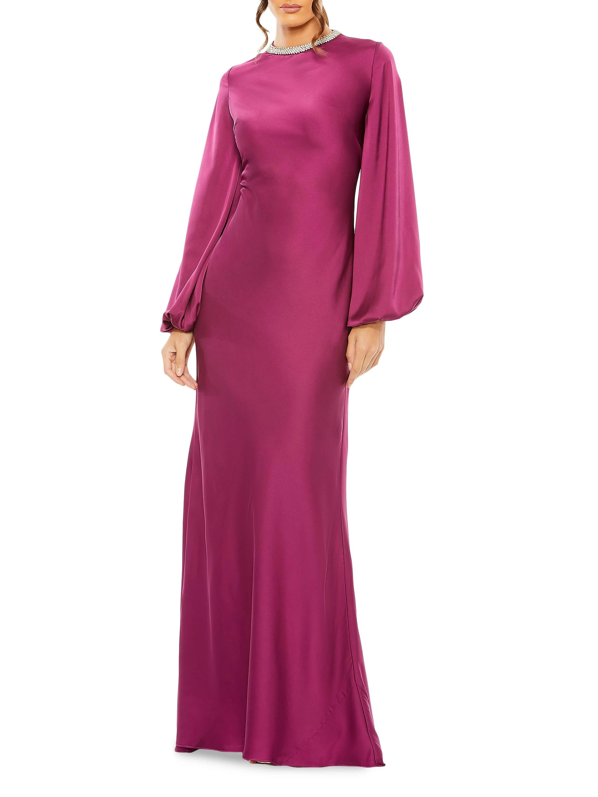 Women's Ieena Satin Sheath Gown - Berry - 1