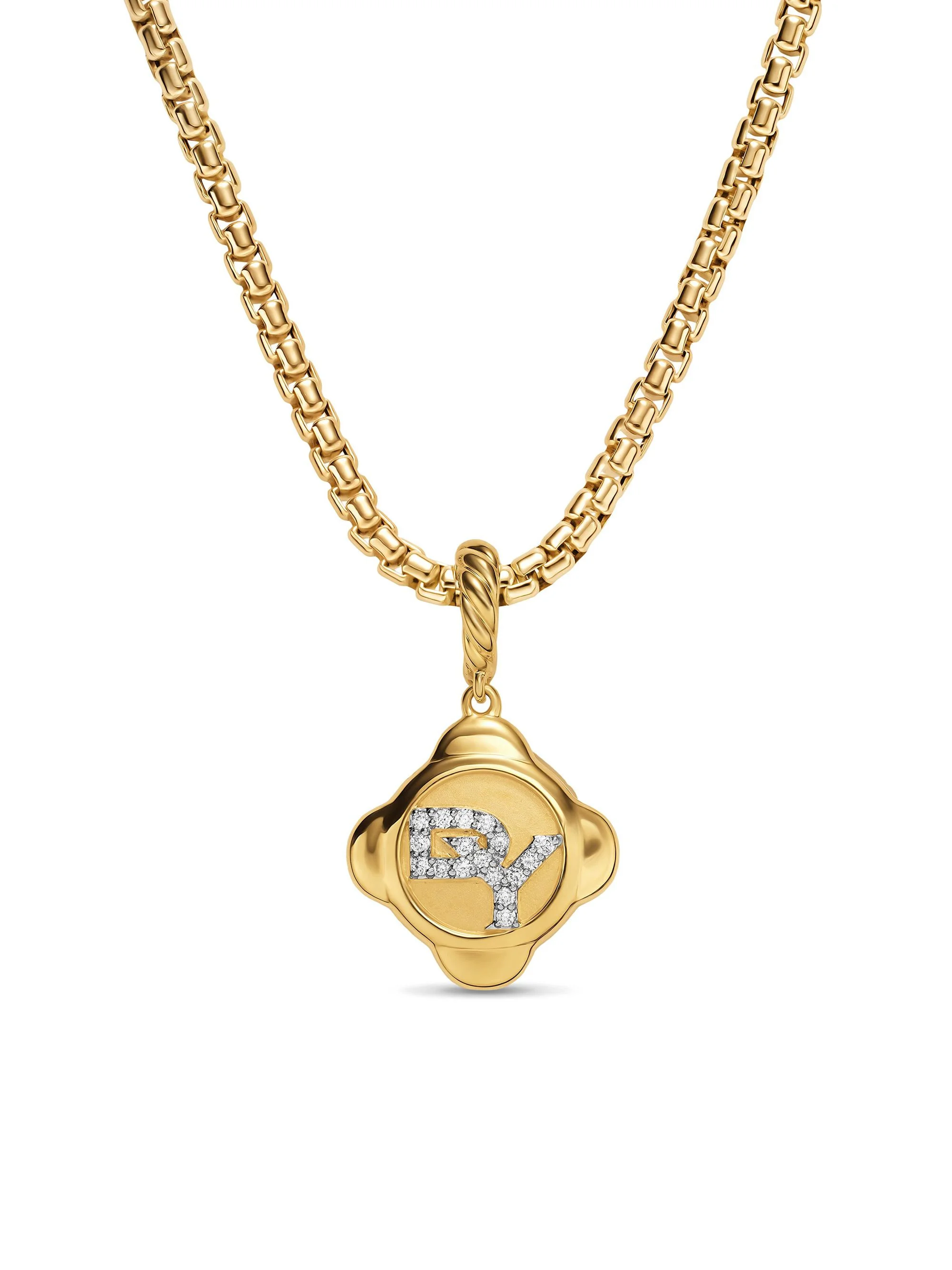 Women's Cable Collectibles DY Logo Amulet in 18K Yellow Gold with Diamonds, 13.7MM - Diamond - 1