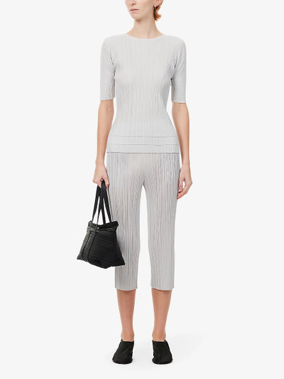 Pleats Please Issey Miyake Pleated straight-leg mid-rise knitted trousers outlook