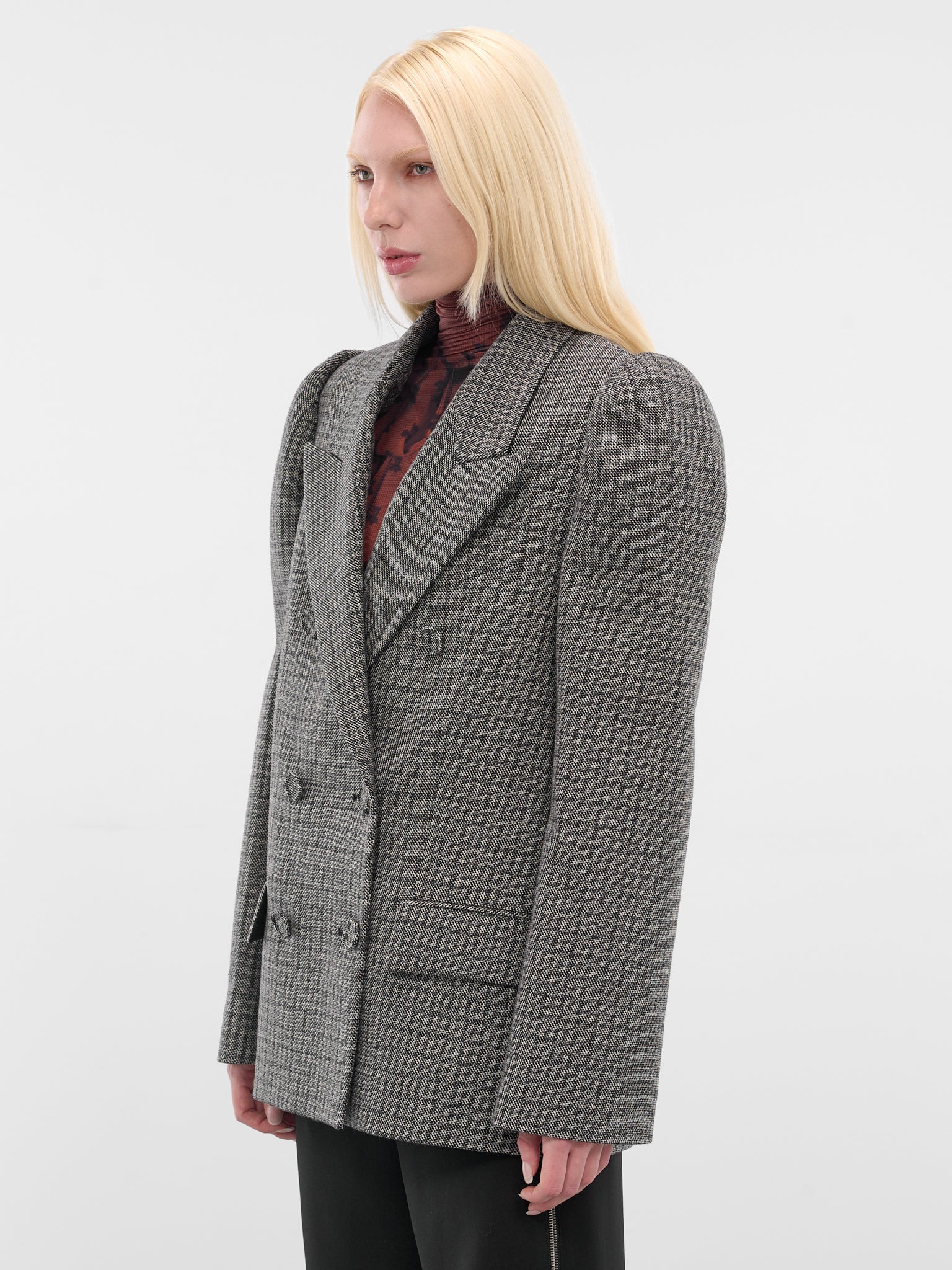 Gray Check Double-Breasted Blazer - 2