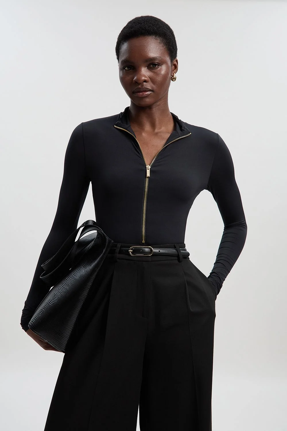 Contour Jersey High Neck Zip Detail Long Sleeve Bodysuit - 1