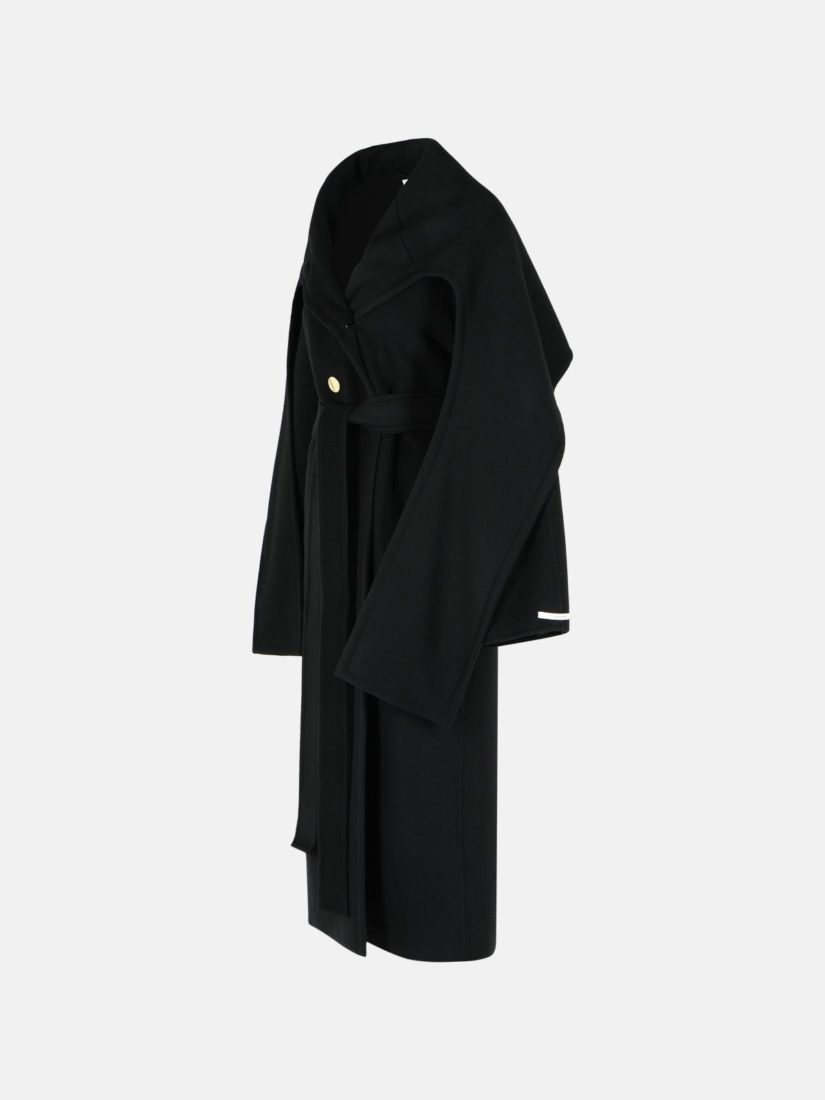 BALDO' BLACK VIRGIN WOOL COAT WITH SCARF COLLAR - 2