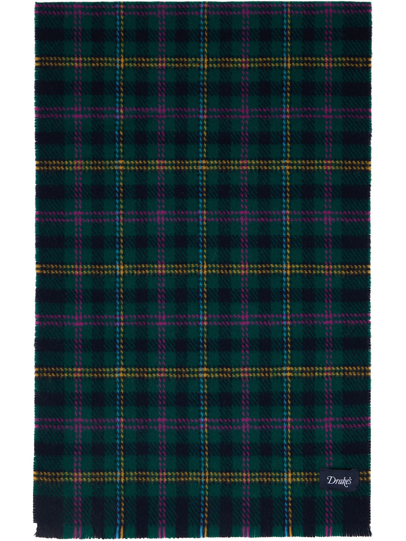 Drake's Green Tartan Check Wool Scarf outlook