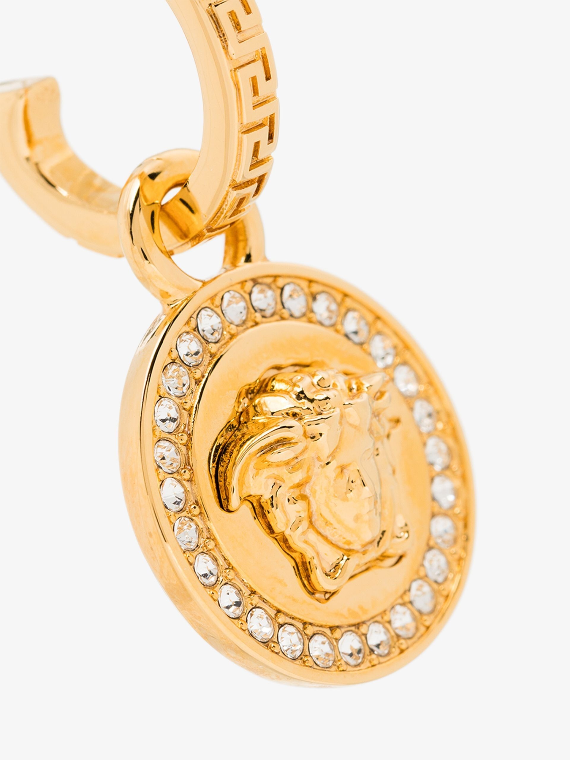 gold tone Greca Medusa crystal earrings - 4