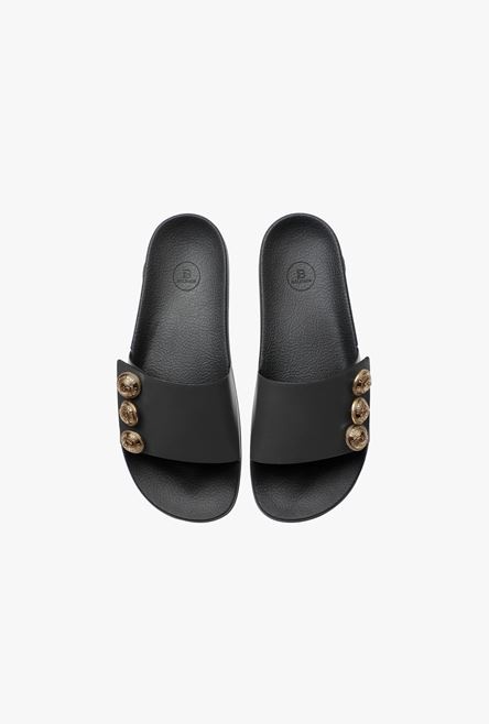 Black calfskin Symi flat sandals - 3