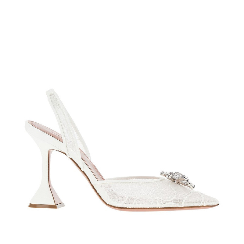Amina Muaddi Rosie Sling Lace Slingback Pumps White 1