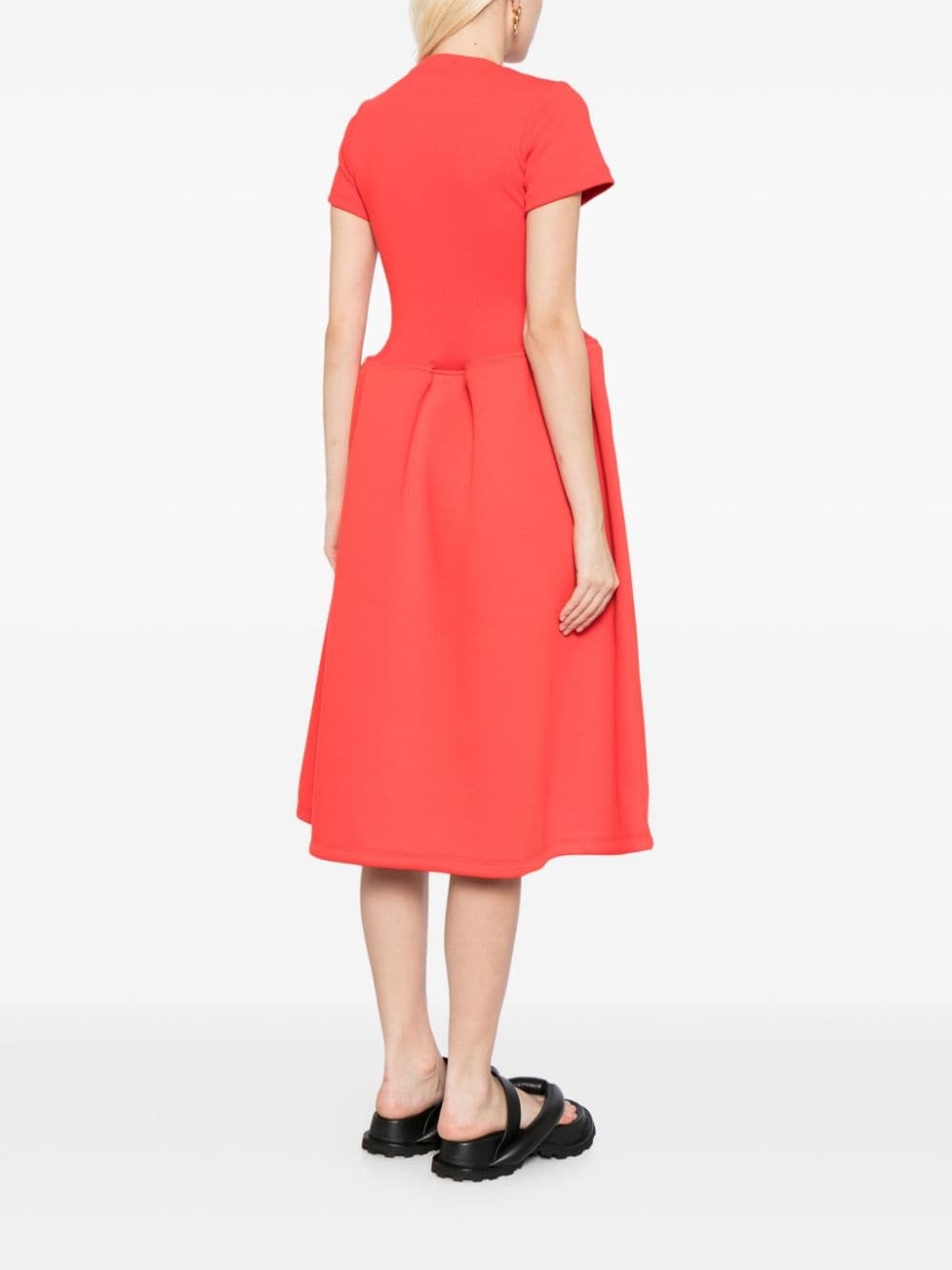 short-sleeve flared midi dress - 4