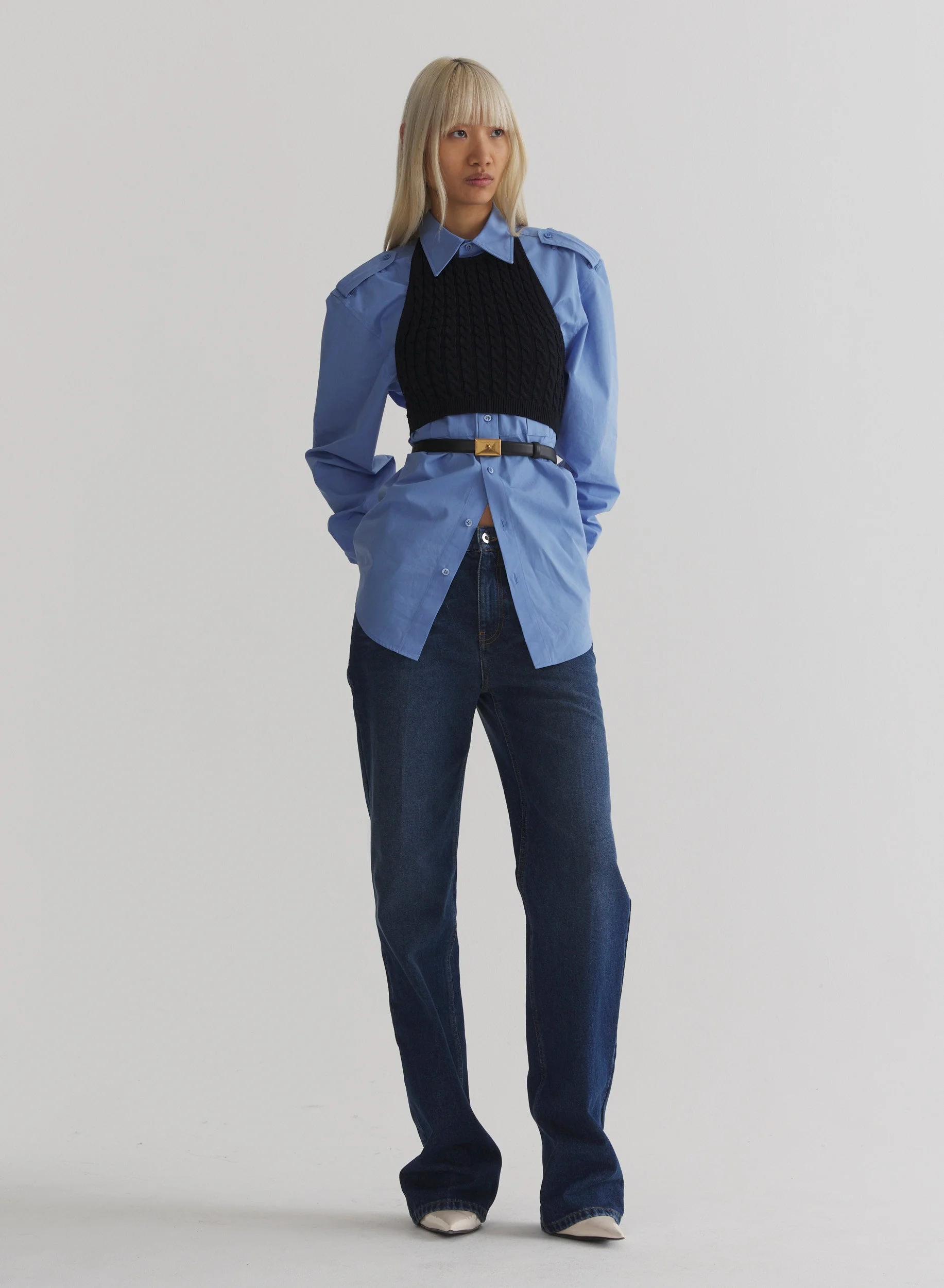 washed five pocket straight denim - 1