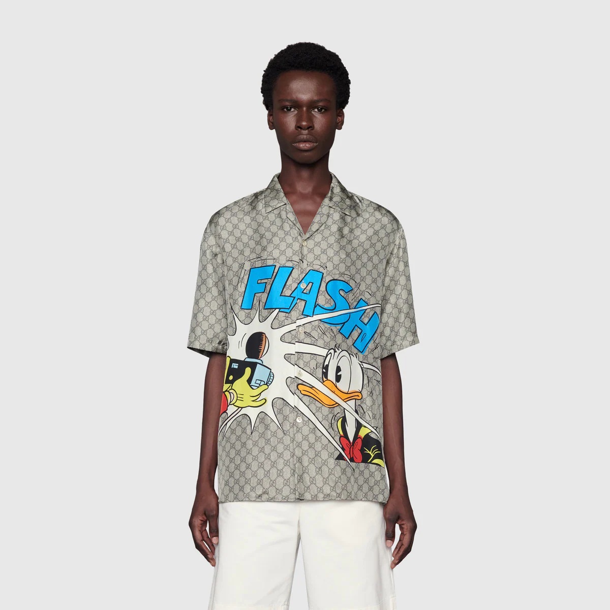 Disney x Gucci Donald Duck print silk bowling shirt - 3