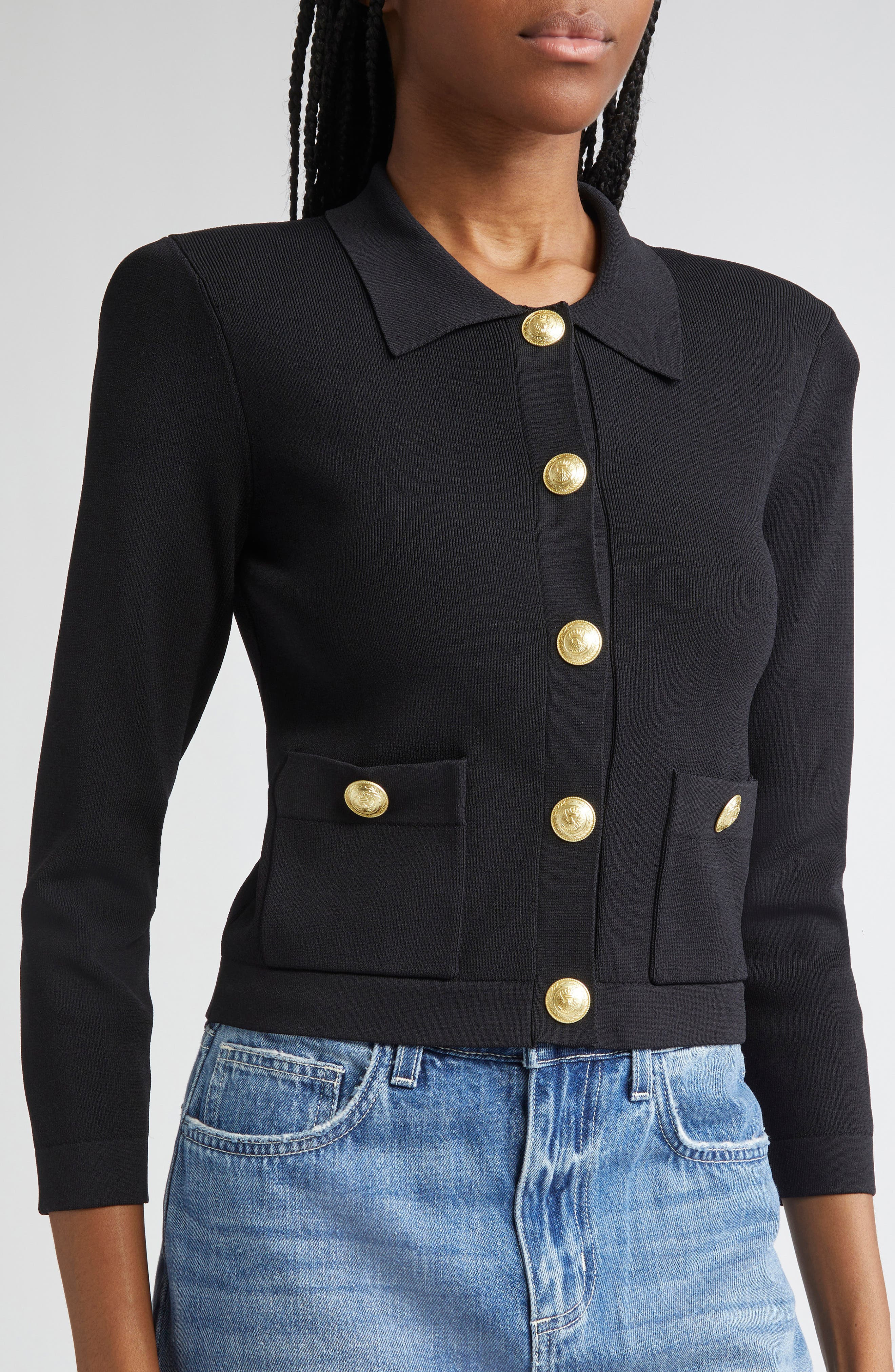 L'AGENCE Osiris Knit Jacket in Black/Gold at Nordstrom - 5