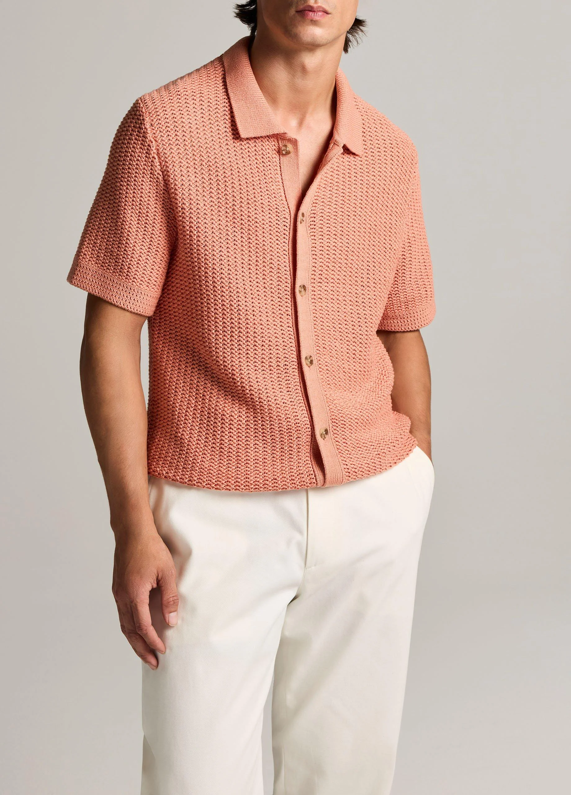 Cotton Crochet Button-Front Shirt - 1
