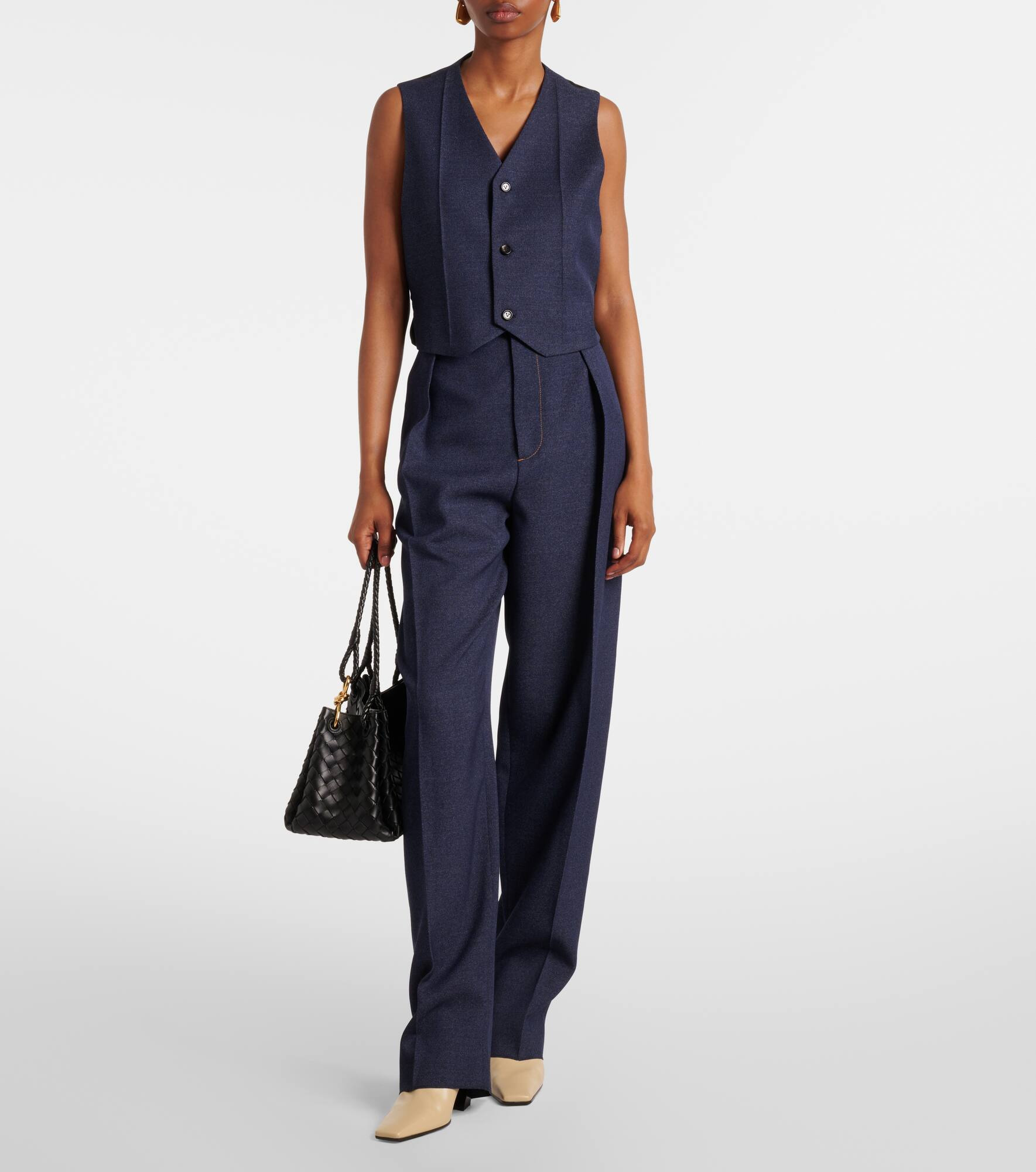 Melange wool straight pants - 2