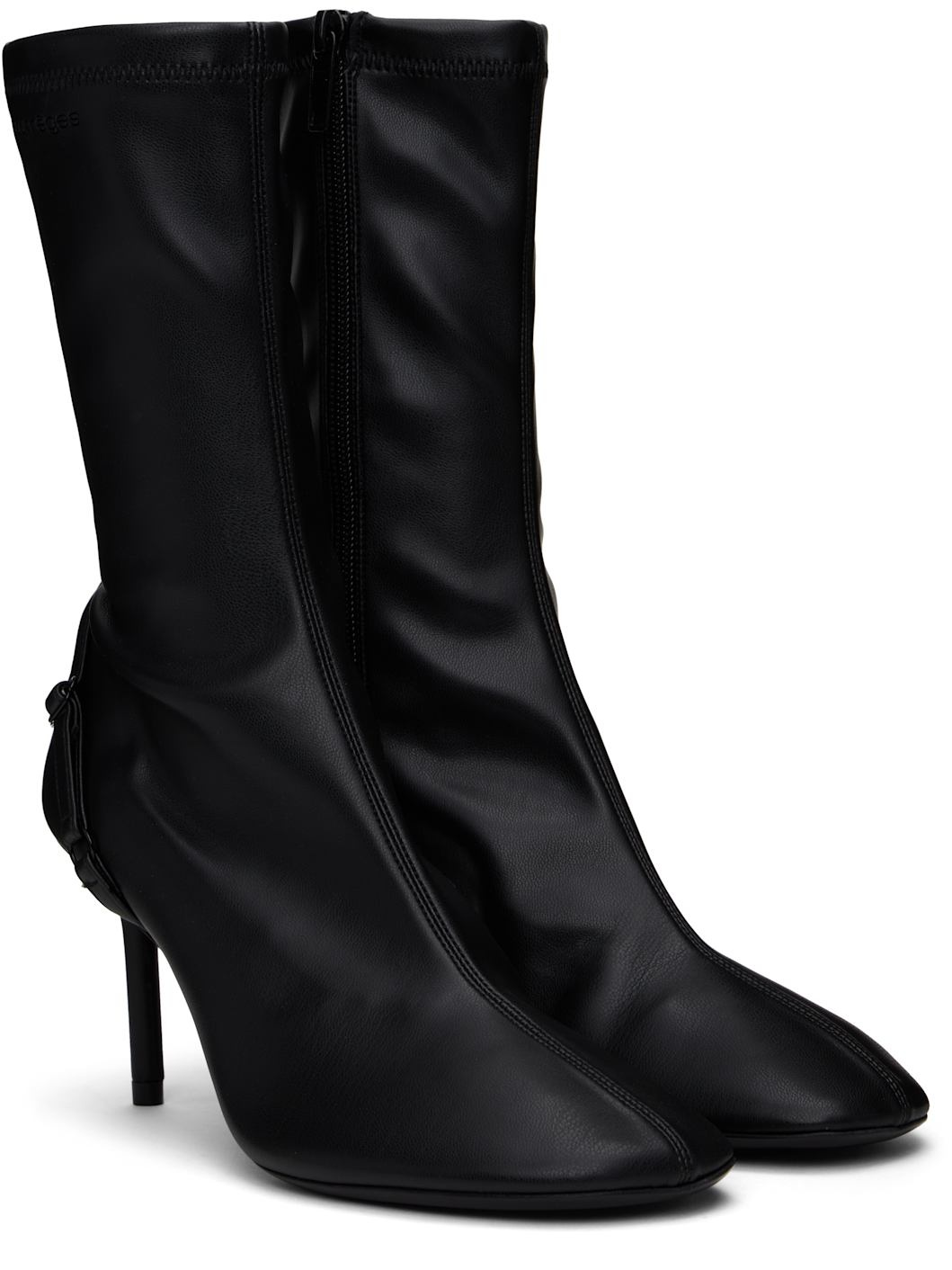 Black Oblique Stretch Leather Effect Ankle Boots - 4