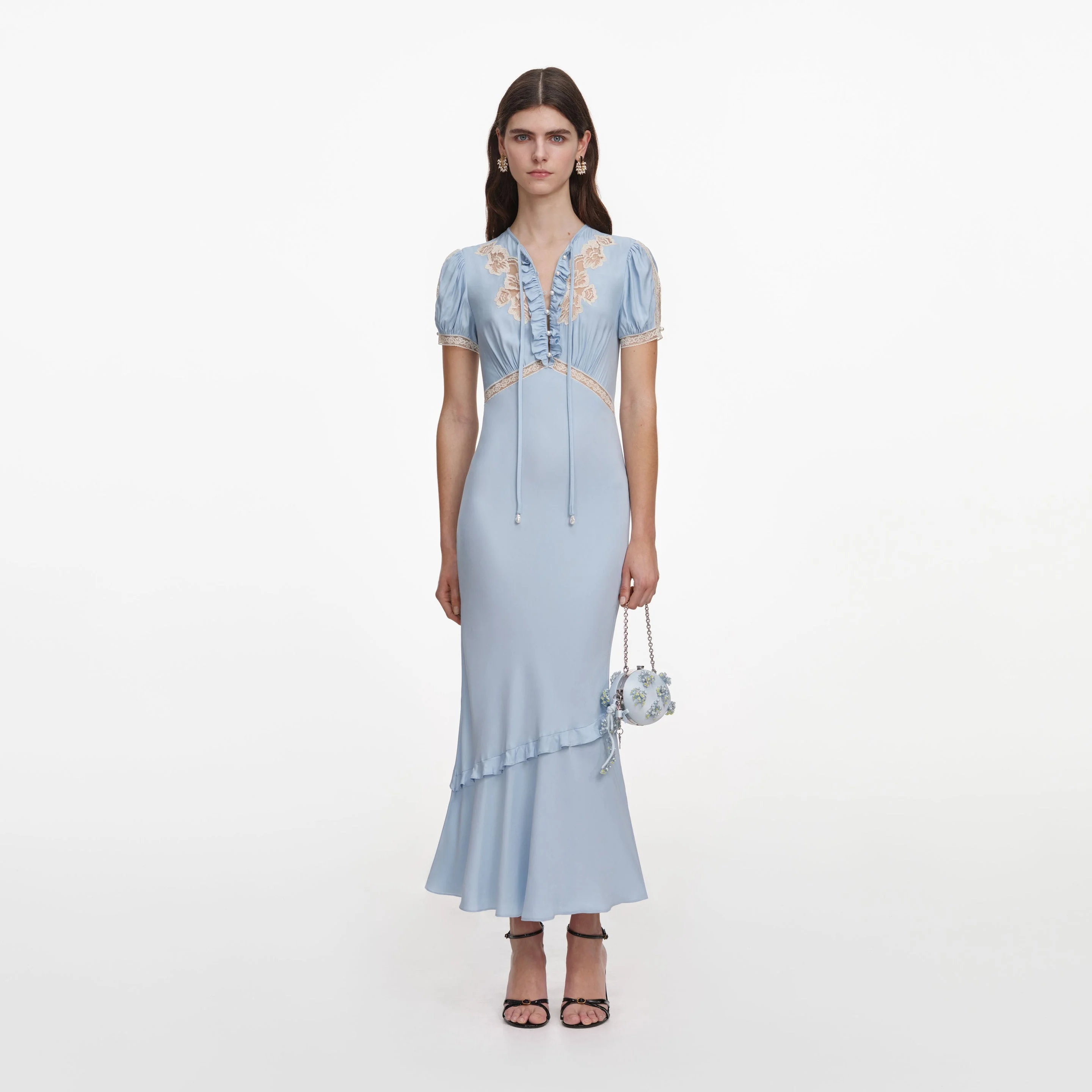 Blue Viscose Lace Midi Dress - 1