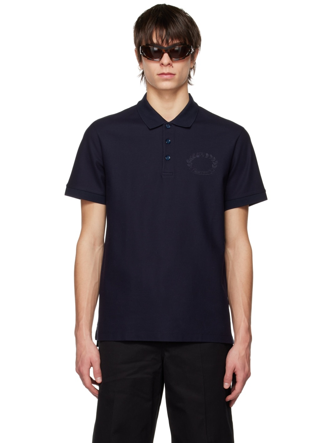 Navy Embroidered Polo - 1
