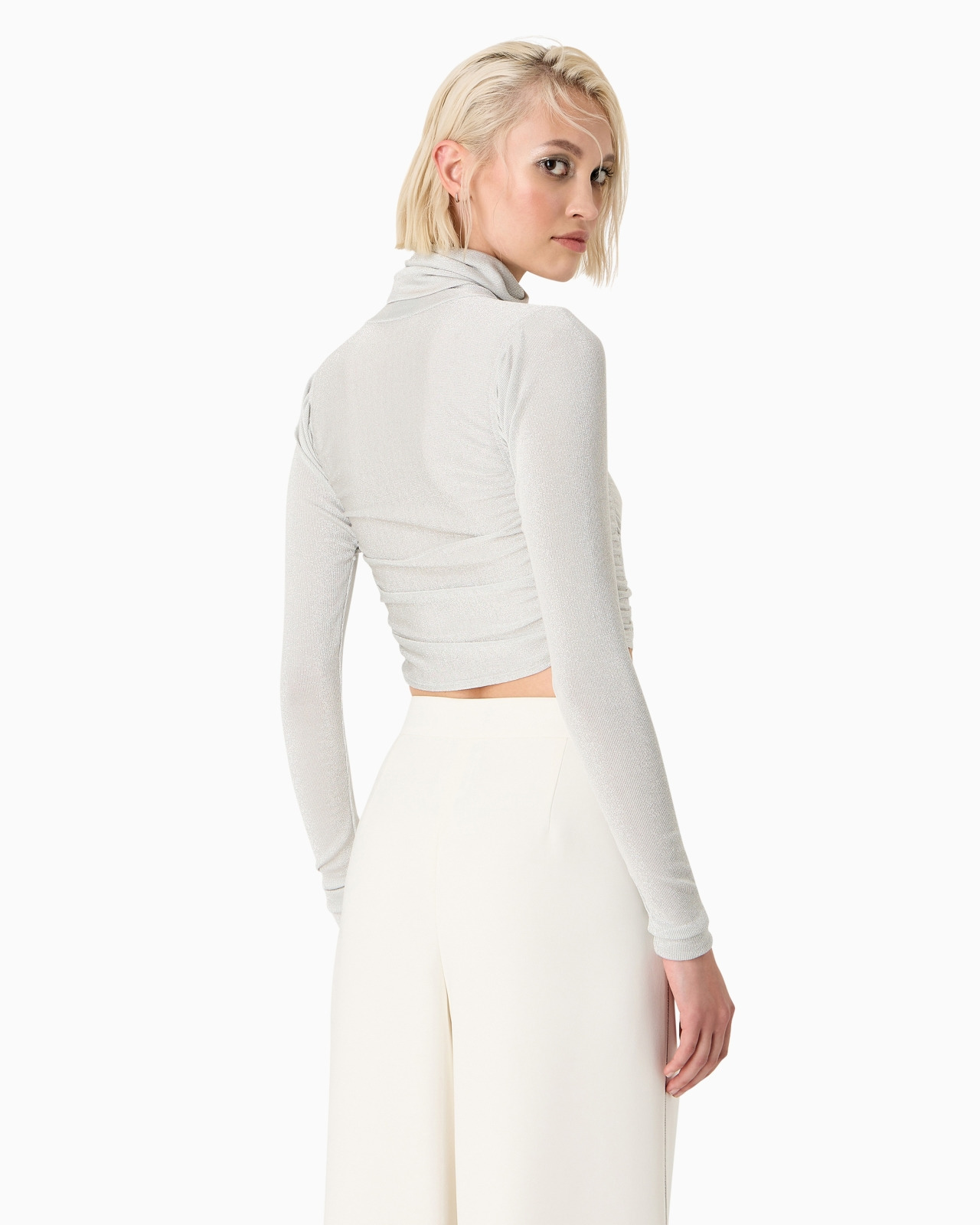 Cropped mock-neck jumper in viscose jersey and Lurex - 3