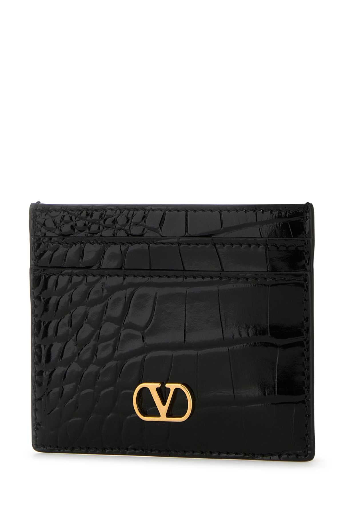 Valentino Garavani Women Black Leather Vlogo Card Holder - 2