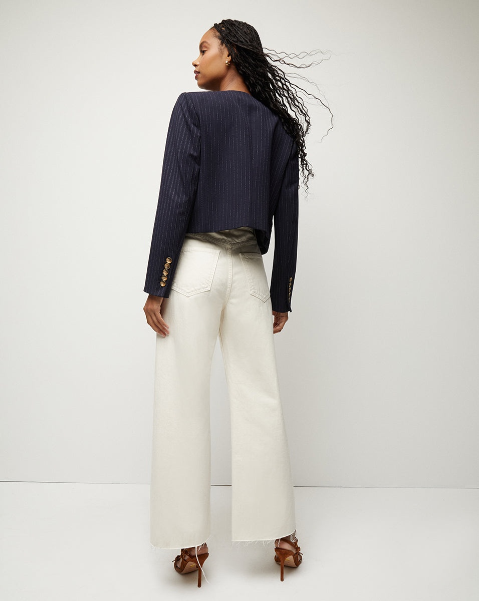 WINSLOW PINSTRIPED COLLARLESS JACKET - 6