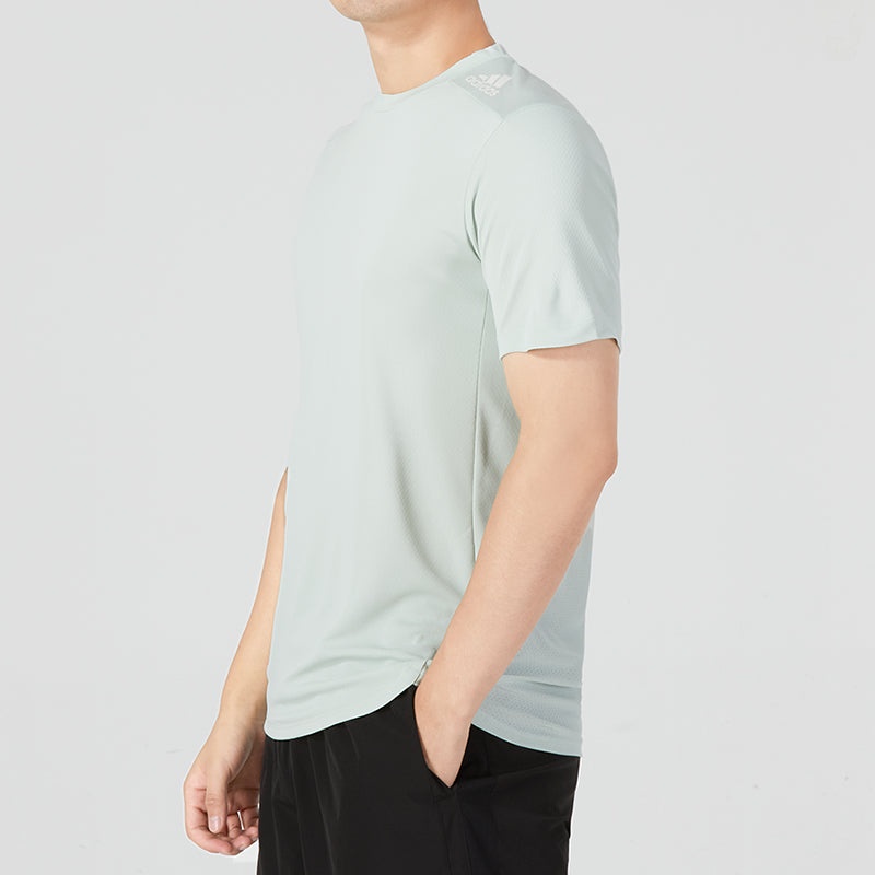 Men's adidas Solid Color Athleisure Casual Sports Round Neck Short Sleeve flax Green T-Shirt HJ9772 - 5