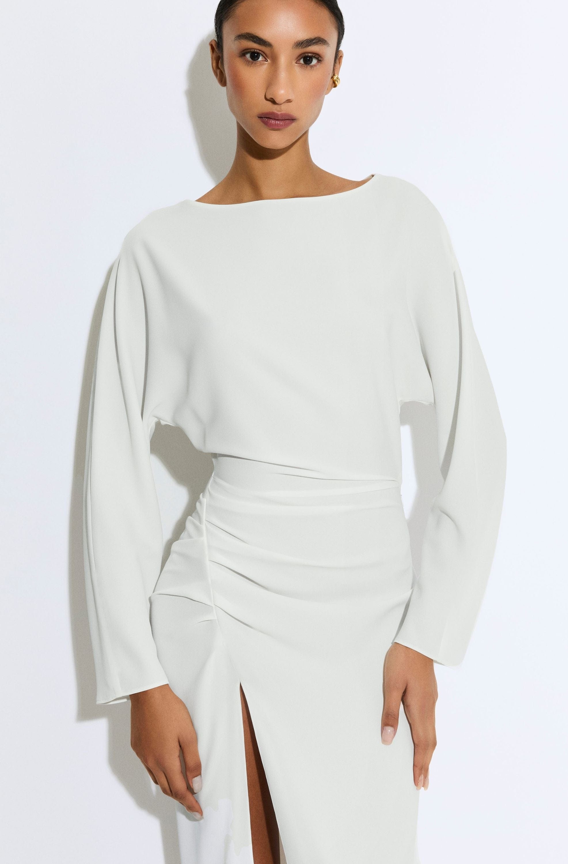 Stretch Drape Crepe Off The Shoulder Dress - 4