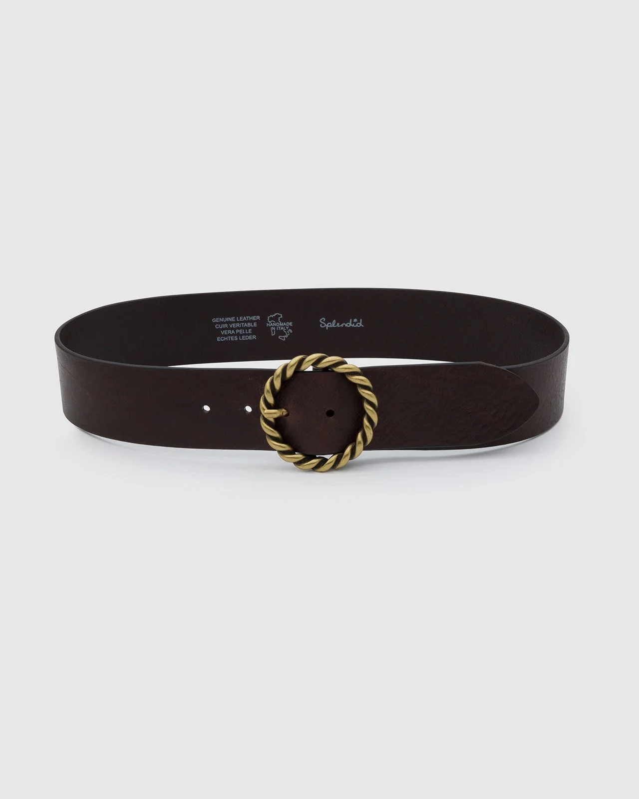 Wide Leather Belt with Metal Rope Twist Buckle - 1