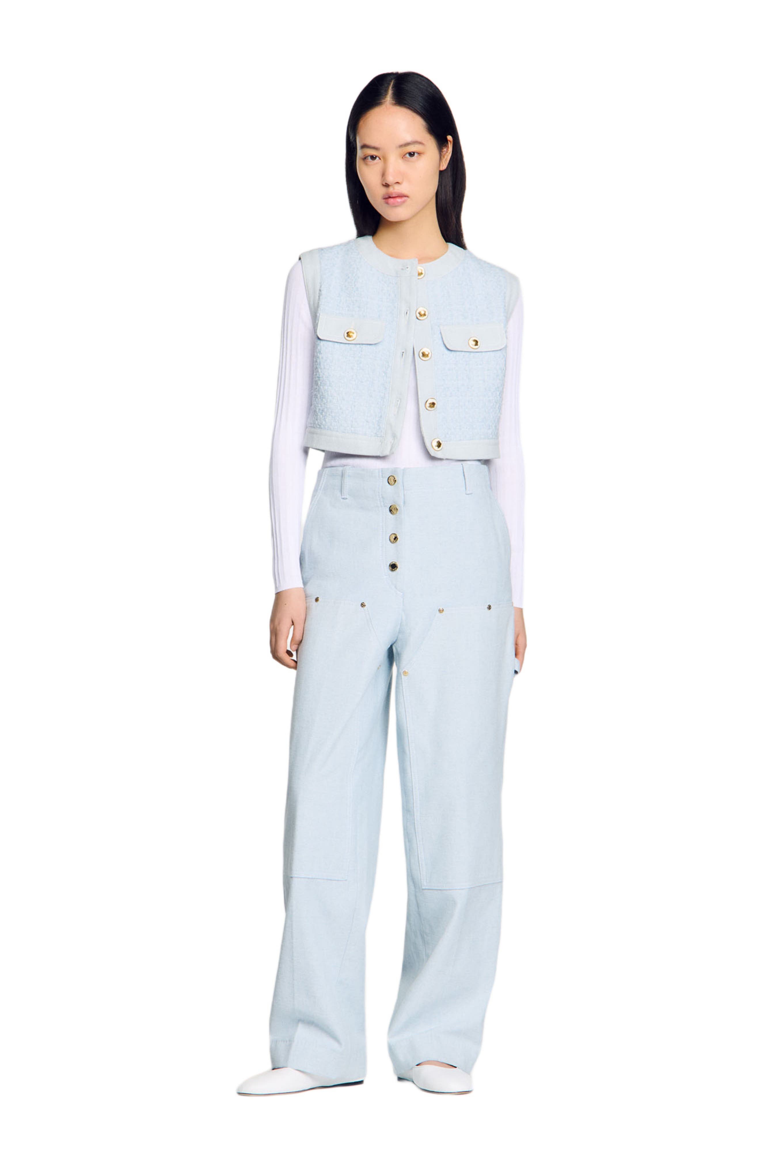 SANDRO Ribbed sweater with Tunisian collar in White at Nordstrom - 6