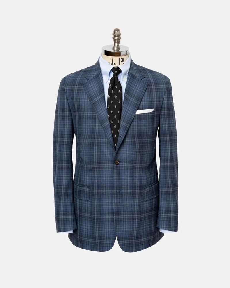 MADE-IN-CANADA MEDIUM BLUE & GREY PLAID WOOL SPORT COAT 1