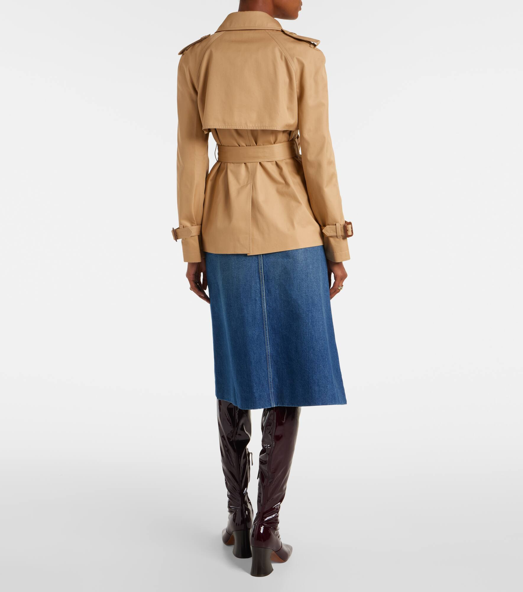 Cropped cotton gabardine trench coat - 3