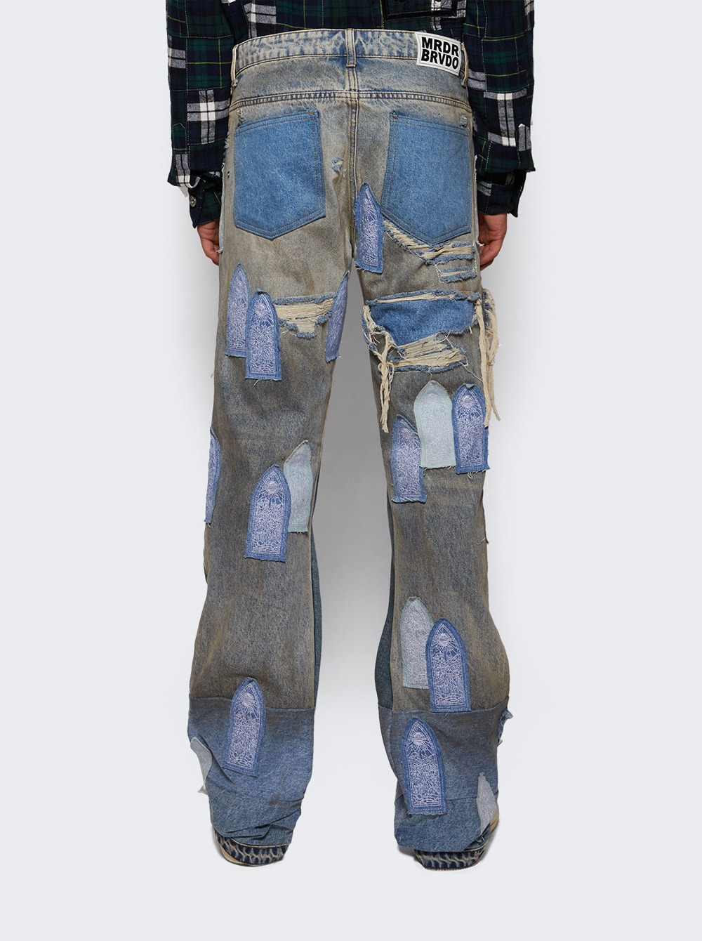 Patched Arch Repaired Blowout Jeans Blue - 4