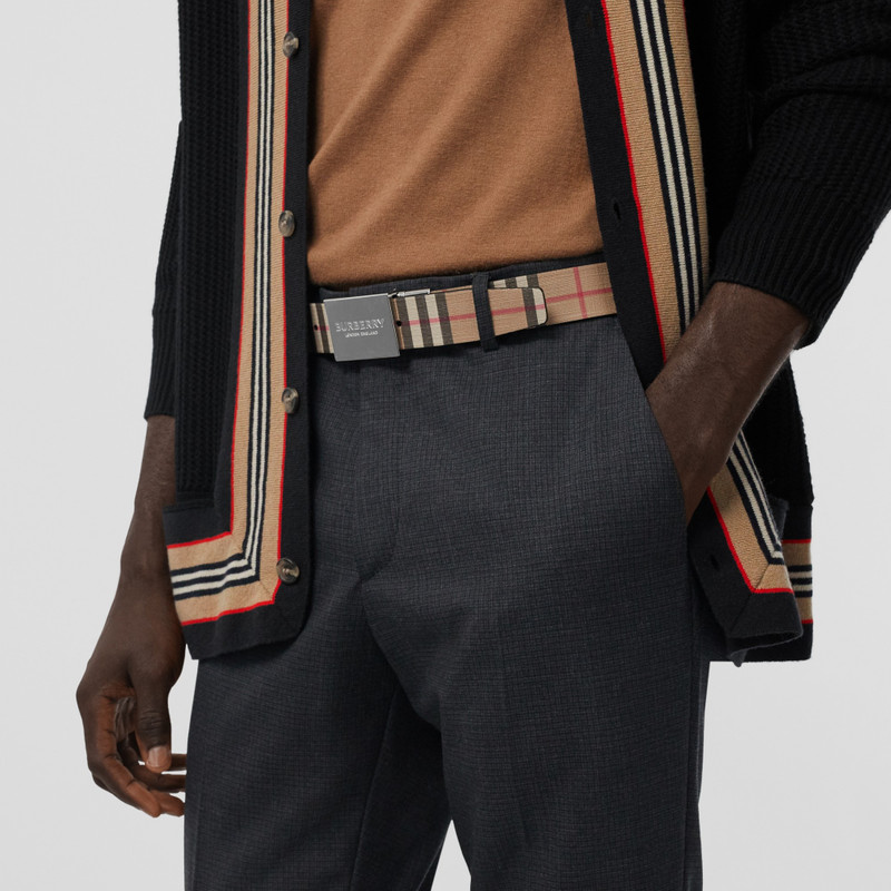 Reversible Plaque Buckle Vintage Check and Leather Belt 3