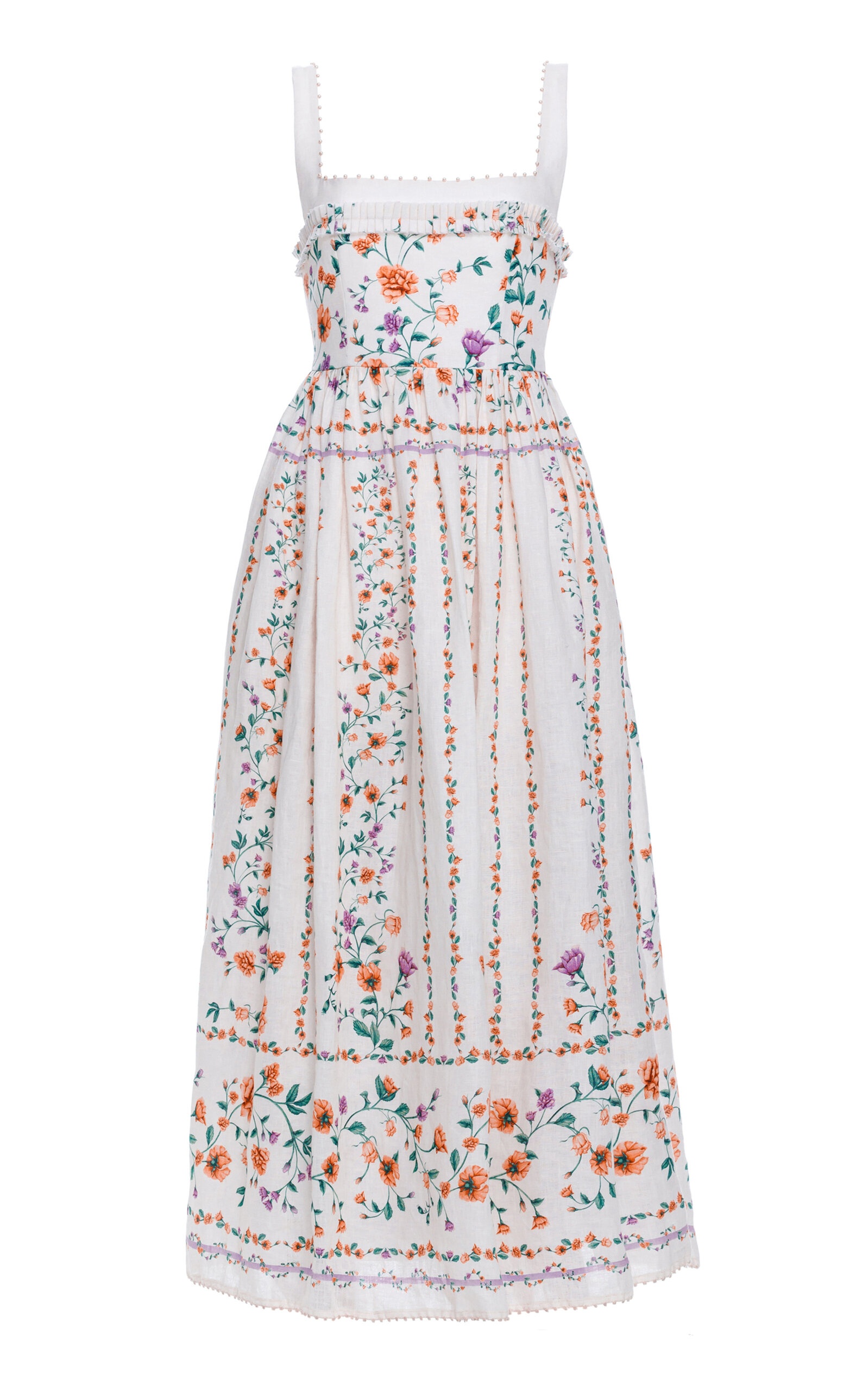 Barbara Printed Cotton Poplin Midi Dress ivory - 1