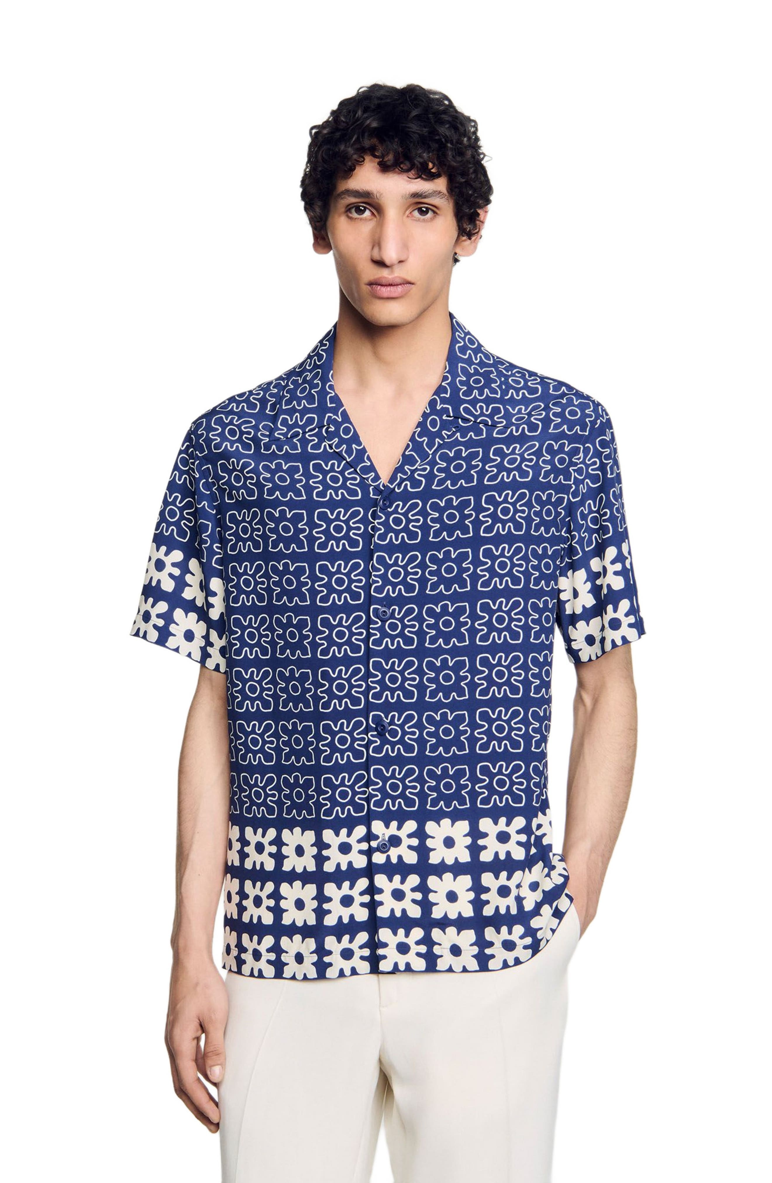 SANDRO Floral motif shirt in Midnight Blue at Nordstrom - 3