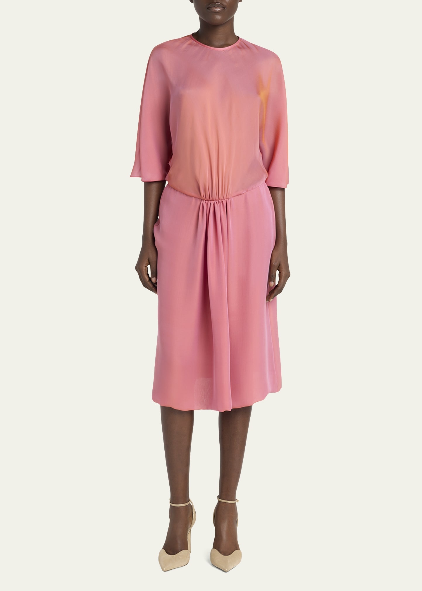 Iridescent Chiffon 3/4-Sleeve Midi Dress - 2