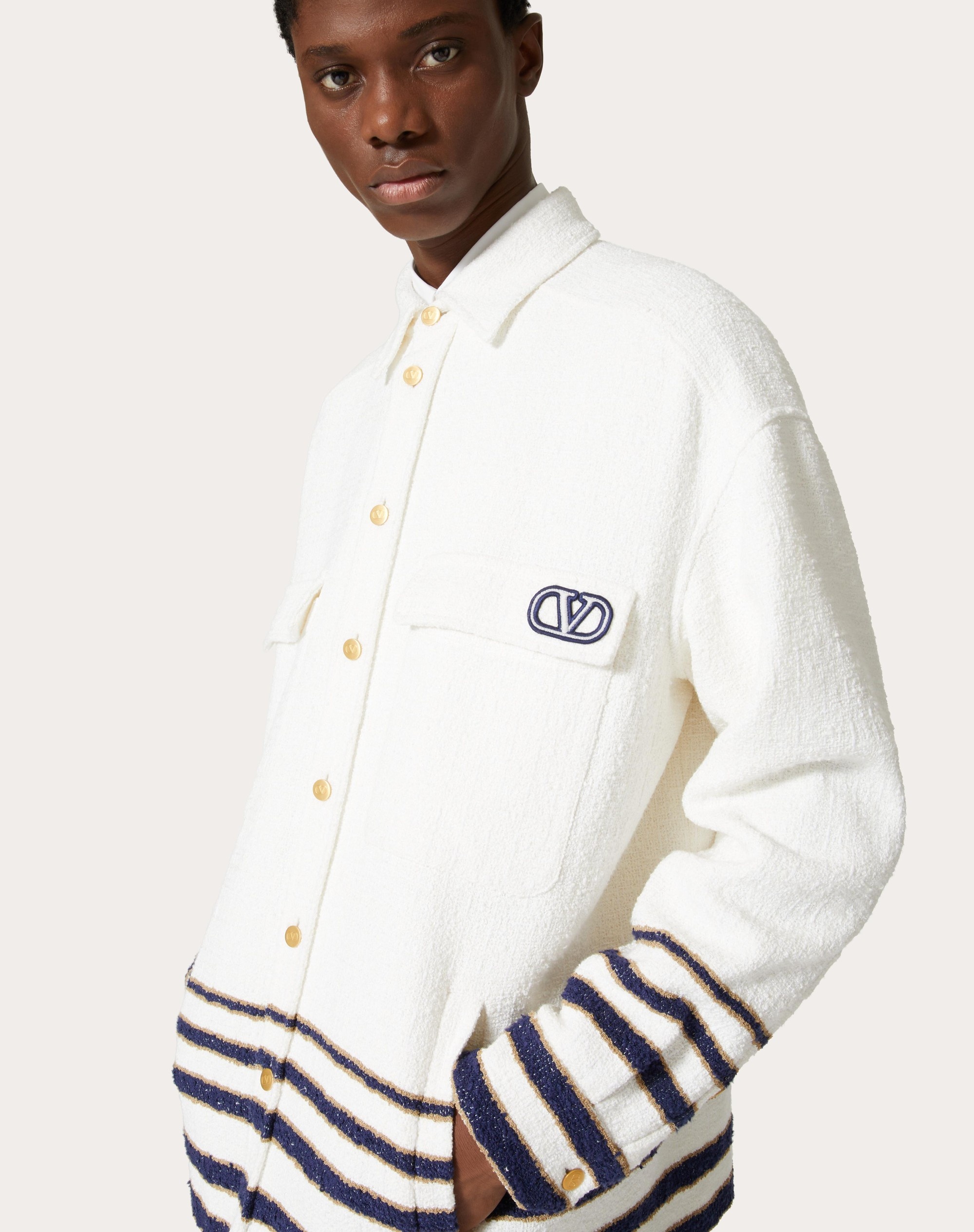 VISCOSE AND COTTON TWEED JACKET WITH VLOGO SIGNATURE PATCH - 5