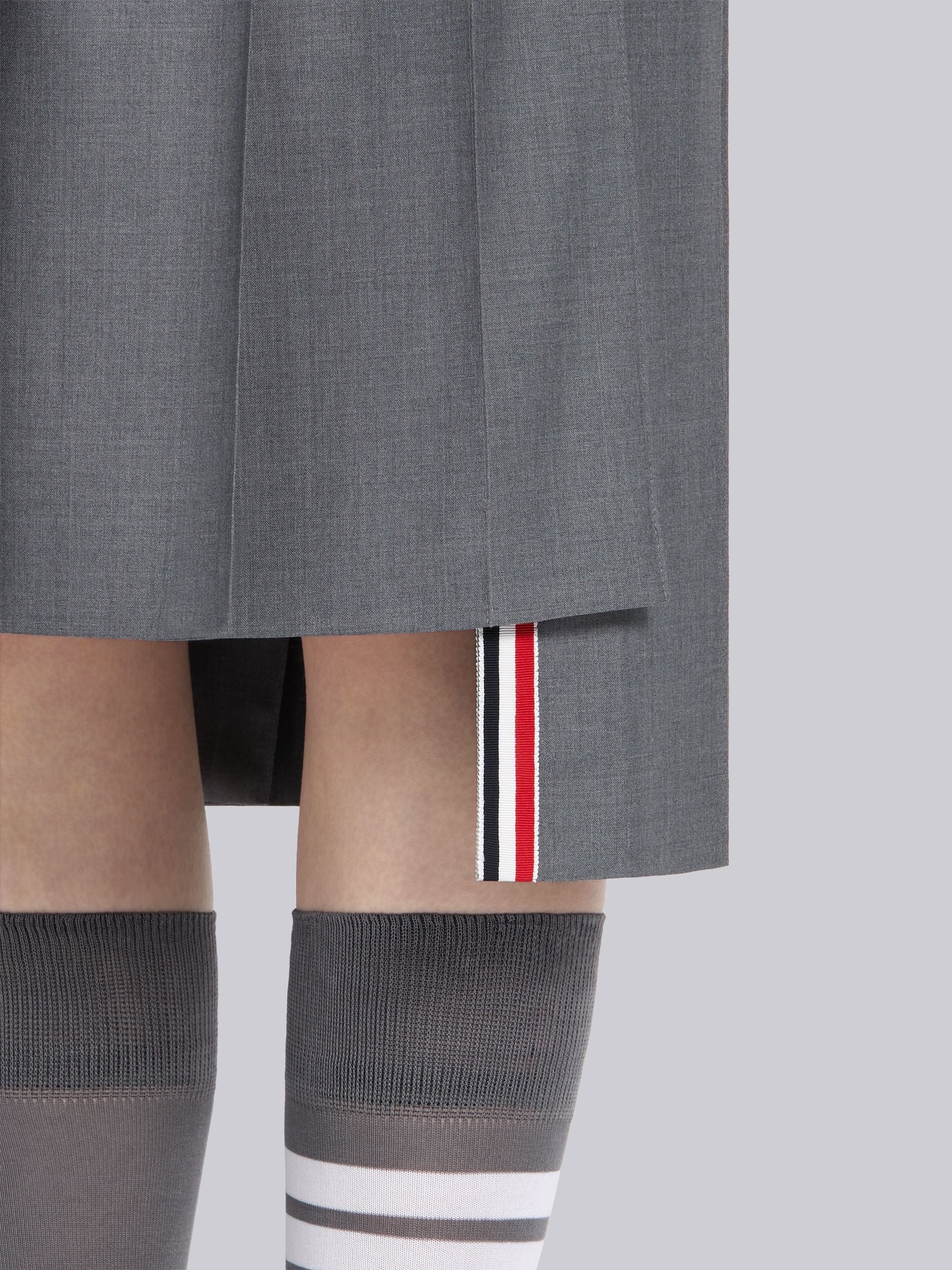 Medium Grey Wool Plain Weave Pleated 4-Bar Skirt - 5