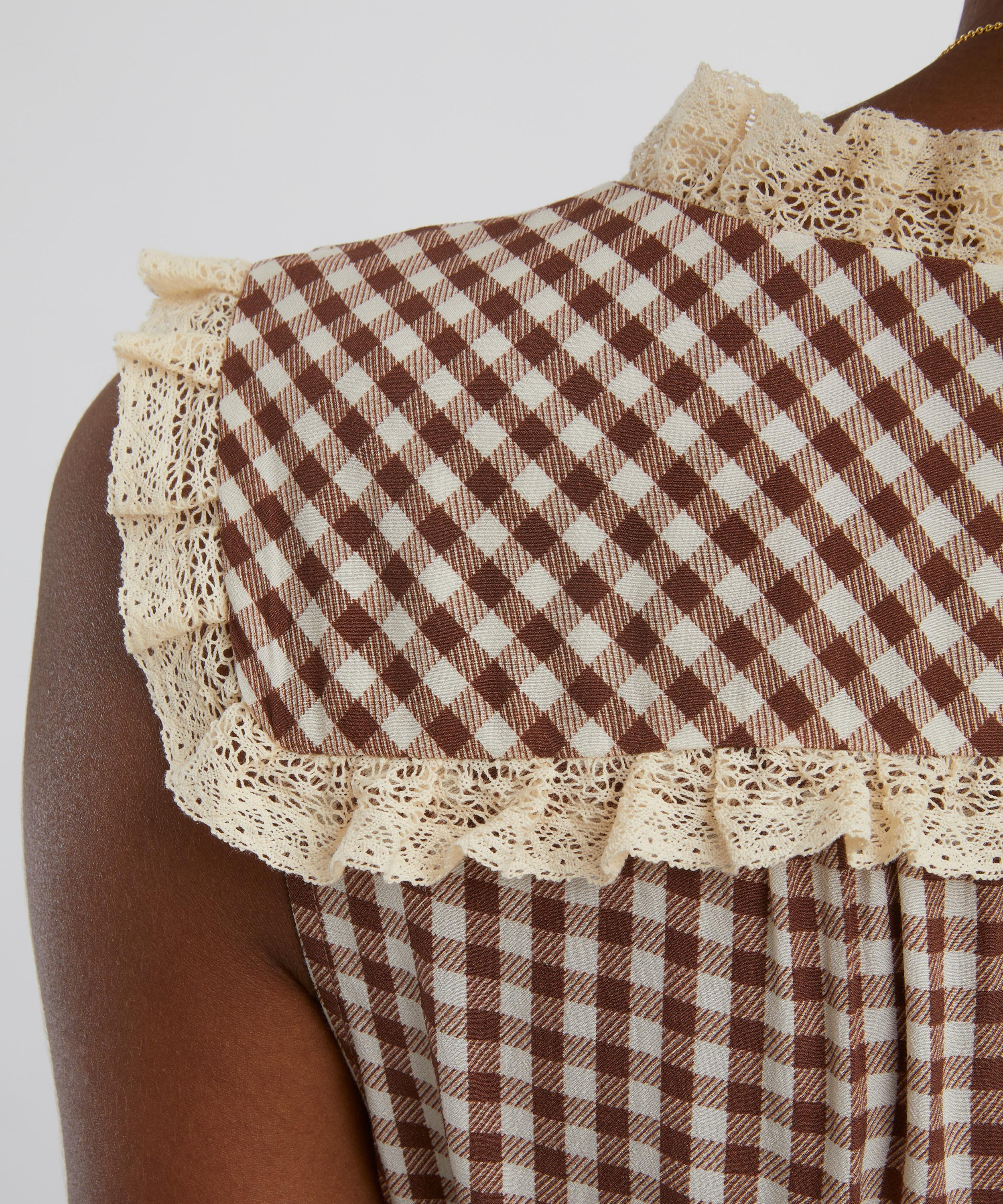 Chessie French Check Brown Midi Dress - 5