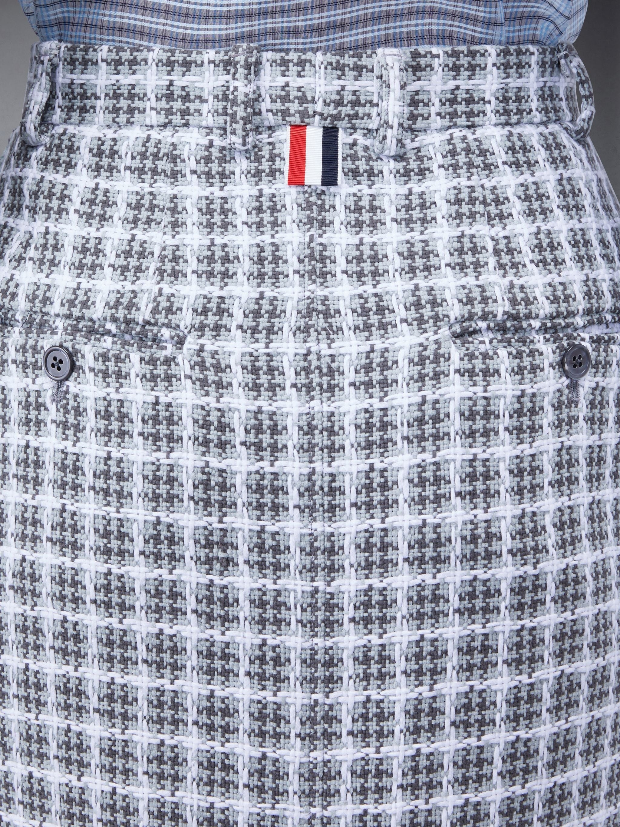 Check Summer Tweed Fray Midi High Waisted Straight Skirt - 5