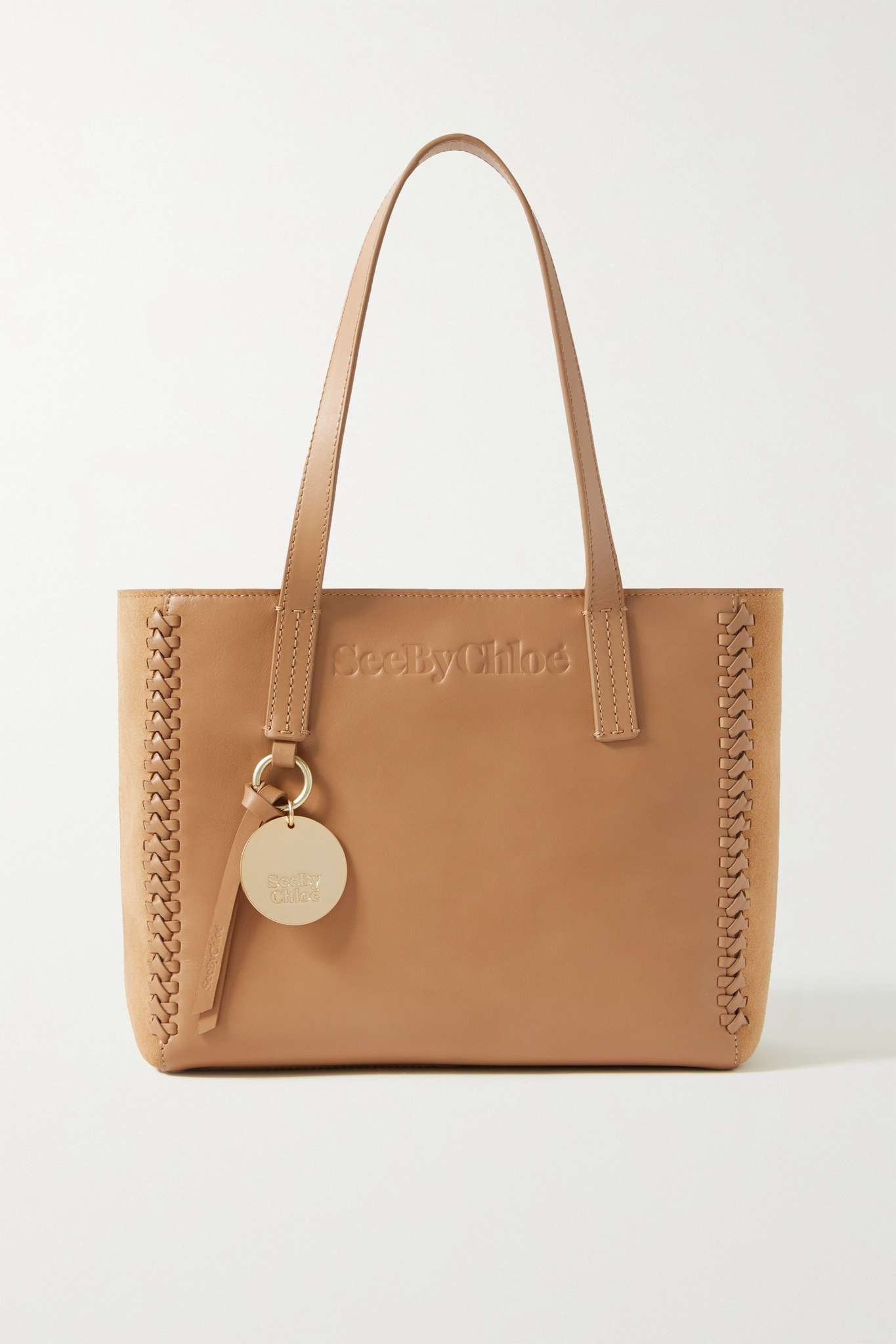 Tilda small whipstitched leather and suede tote - 1