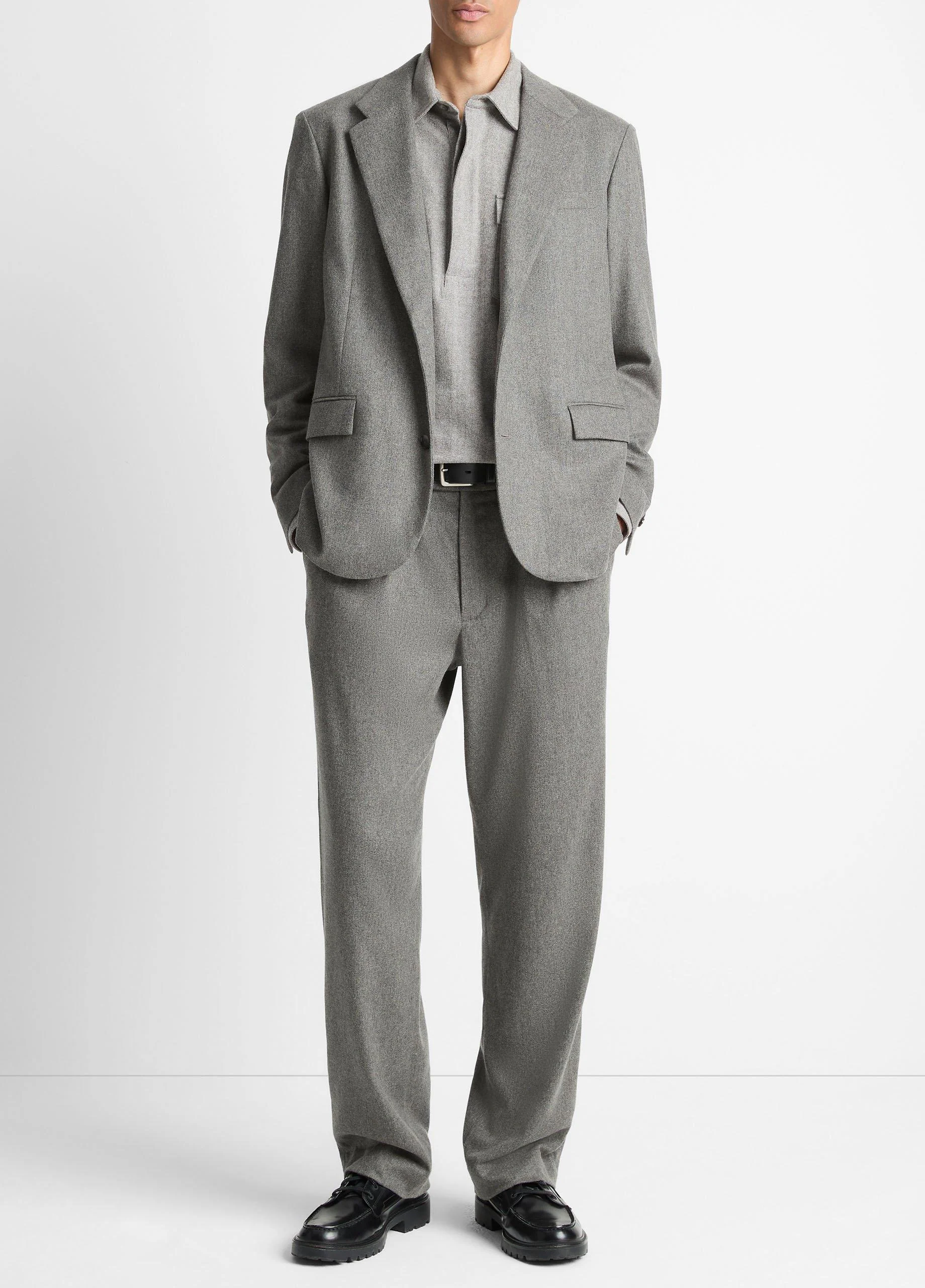 Italian Wool-Blend Flannel Double-Pleated Trouser - 1