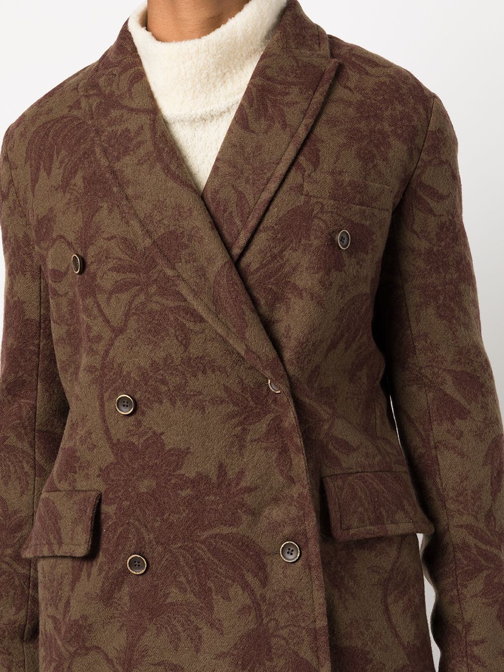 floral jacquard double-breasted coat - 5