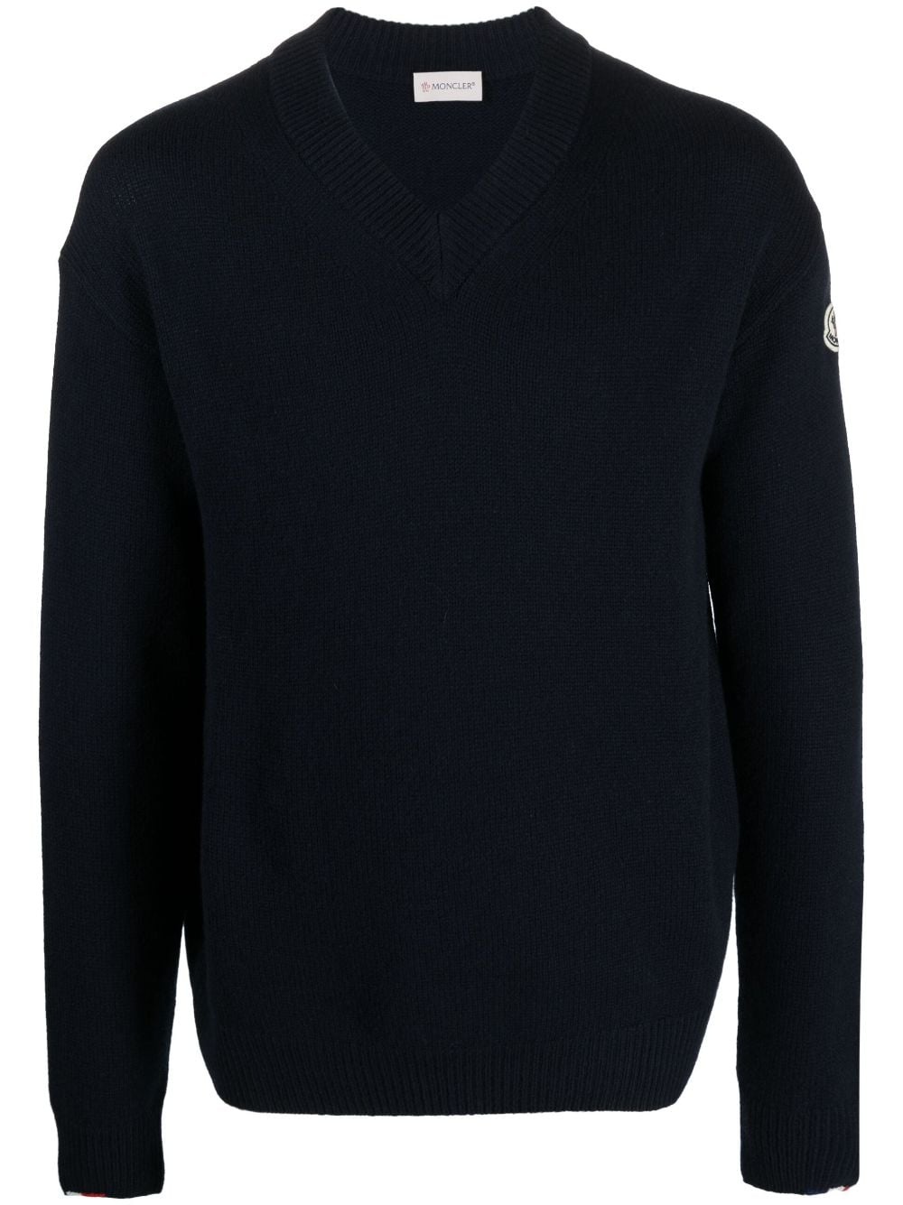 logo-patch V-neck jumper - 1